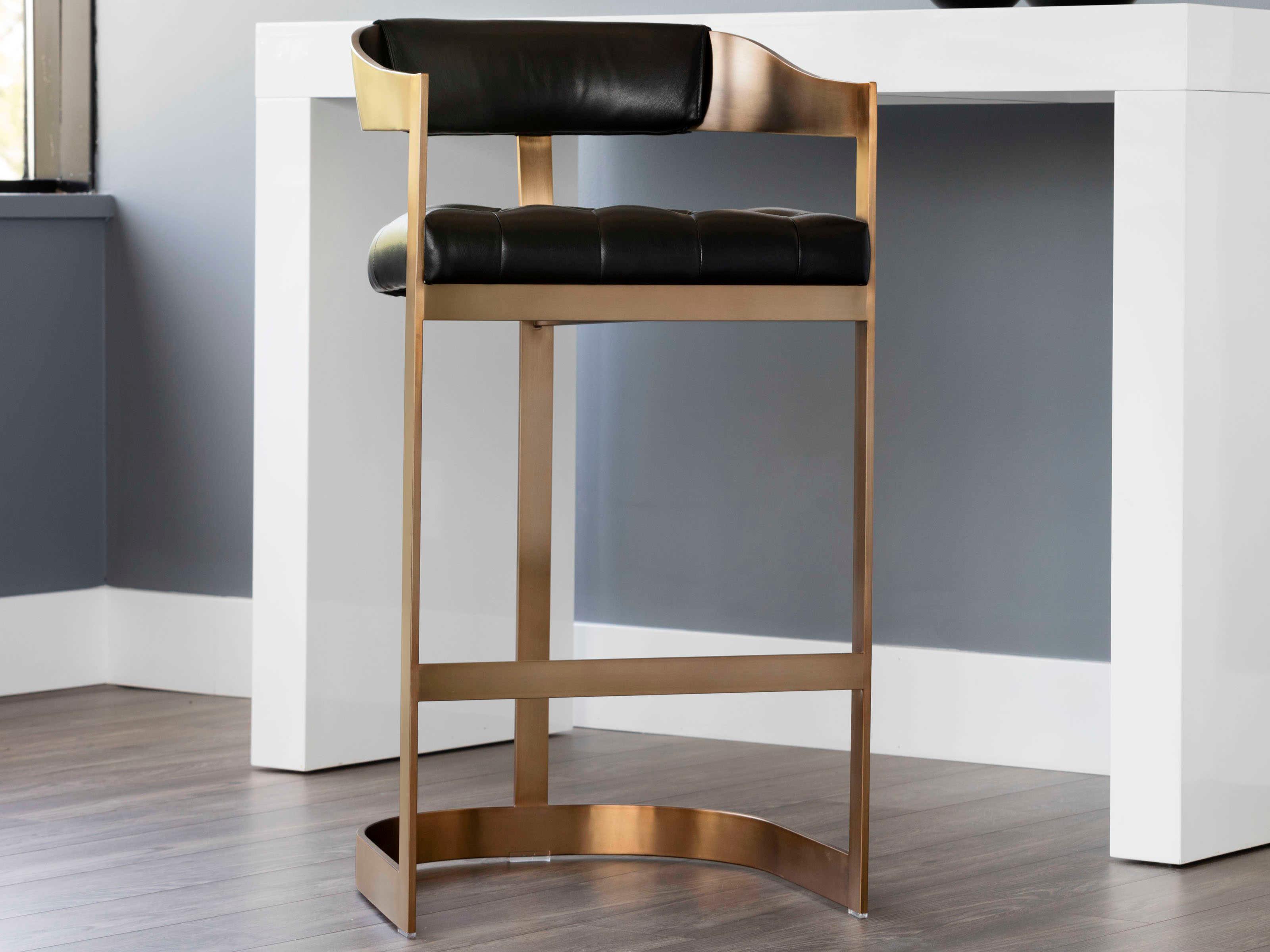 Sunpan Ikon Beaumont Leather Cantina Black Antique Brass Bar Stool