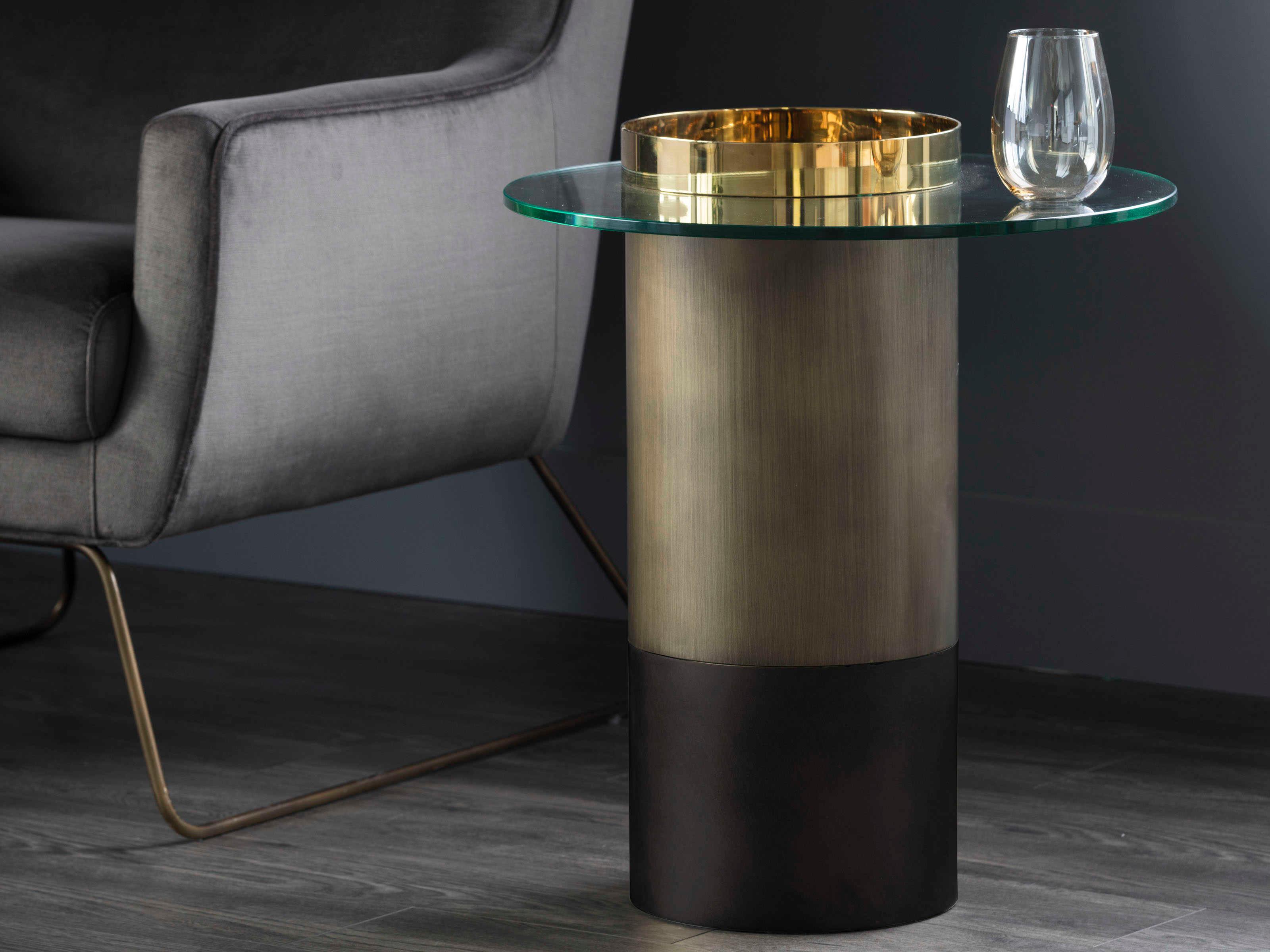 Sunpan Ikon Haru Round Glass Gold End Table