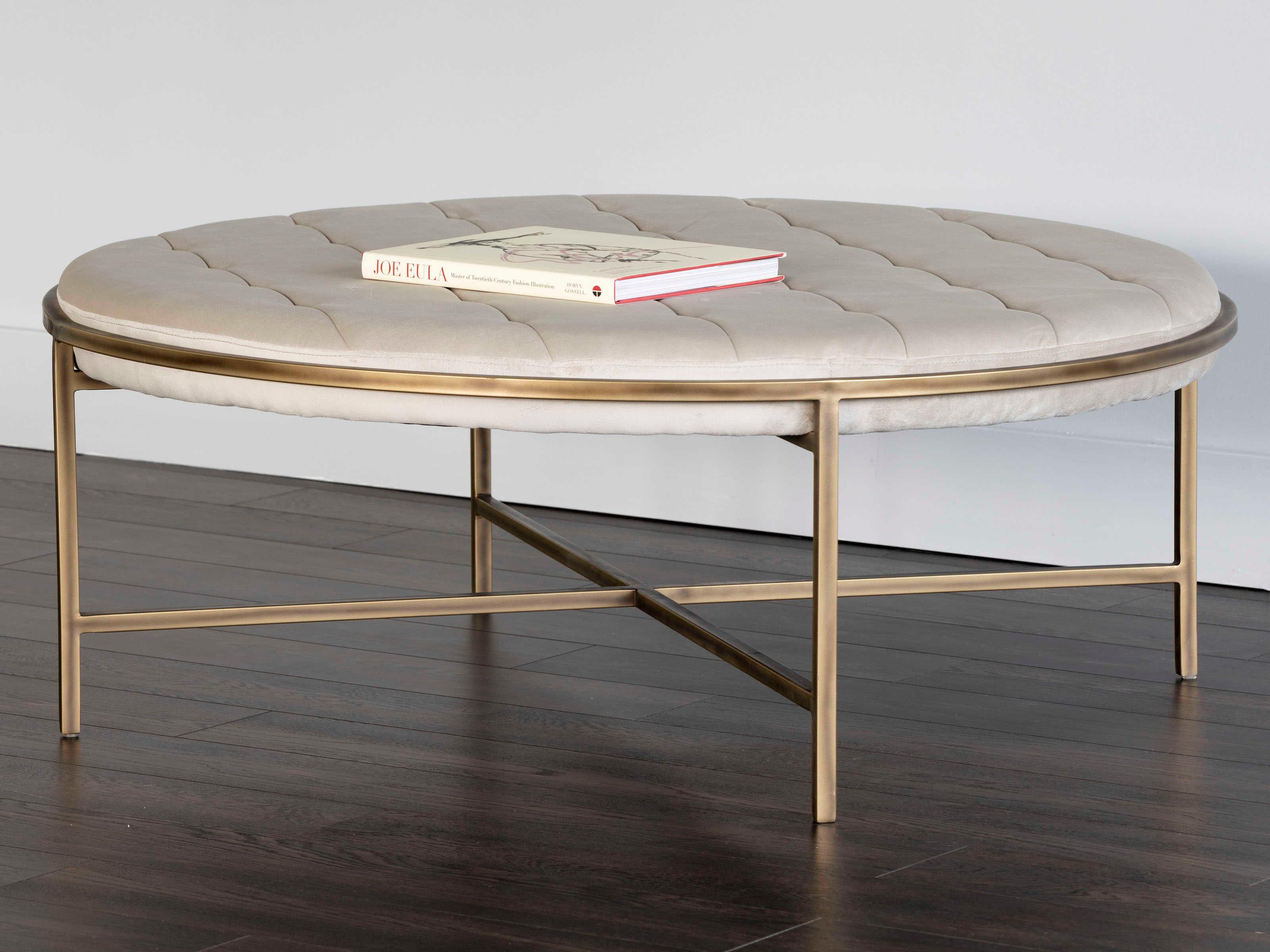 Sunpan Irongate Ethel Piccolo Prosecco Rustic Bronze Beige Upholstered Ottoman