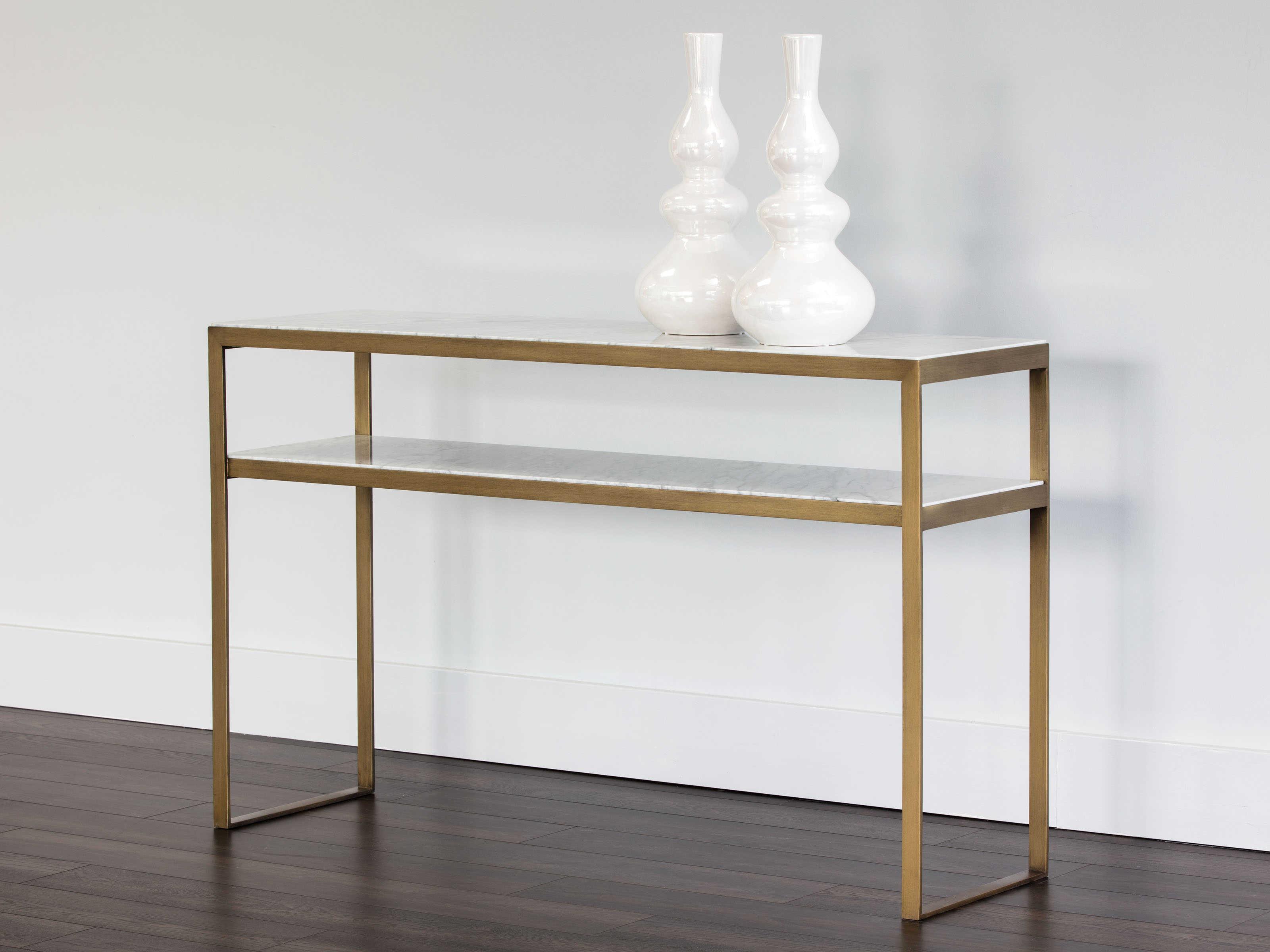 Sunpan Mixt Evert Rectangular Marble White Antique Brass Console Table