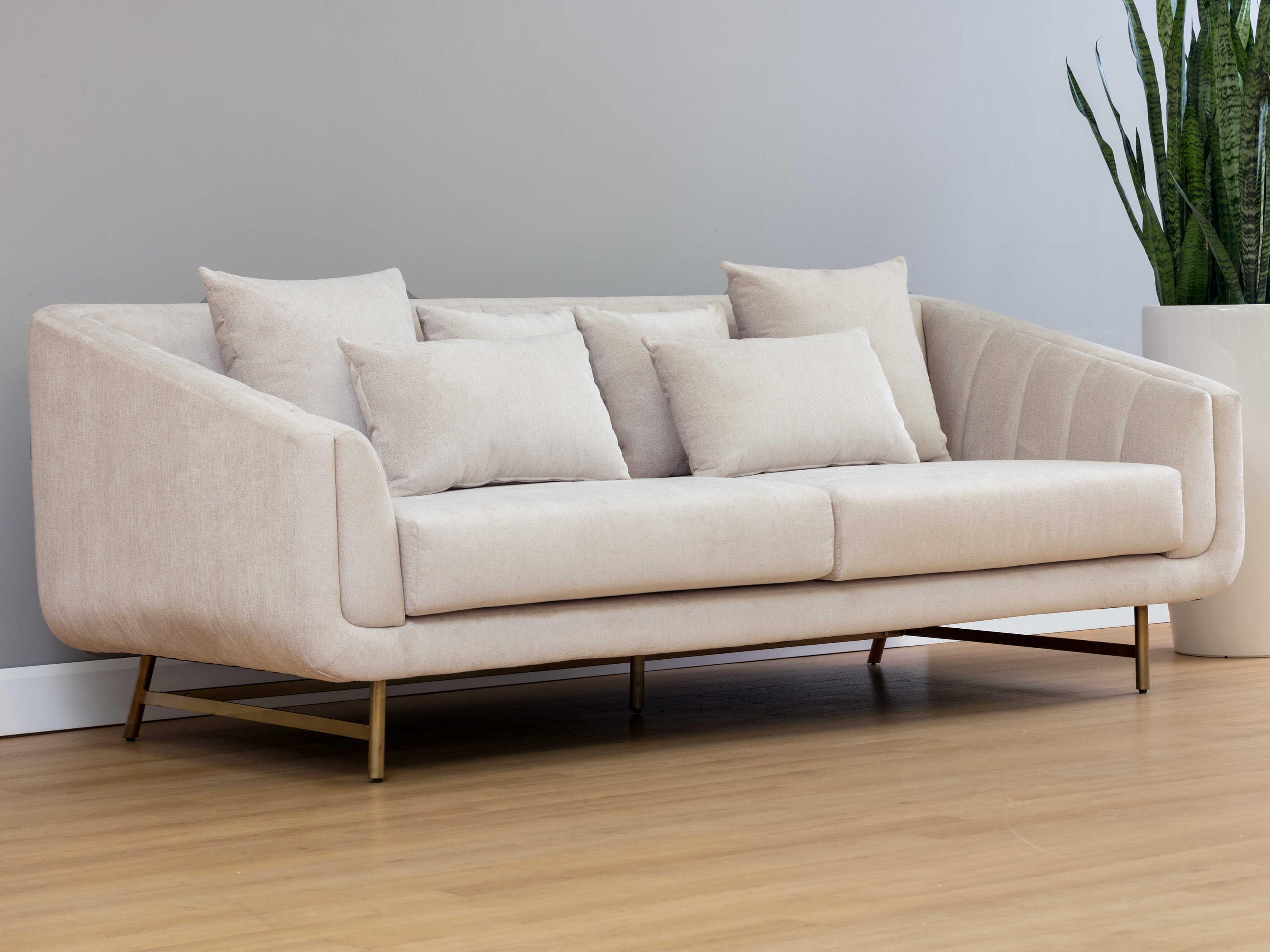 Sunpan Mixt Veera Polo Club Muslin Antique Brass Beige Upholstered Sofa