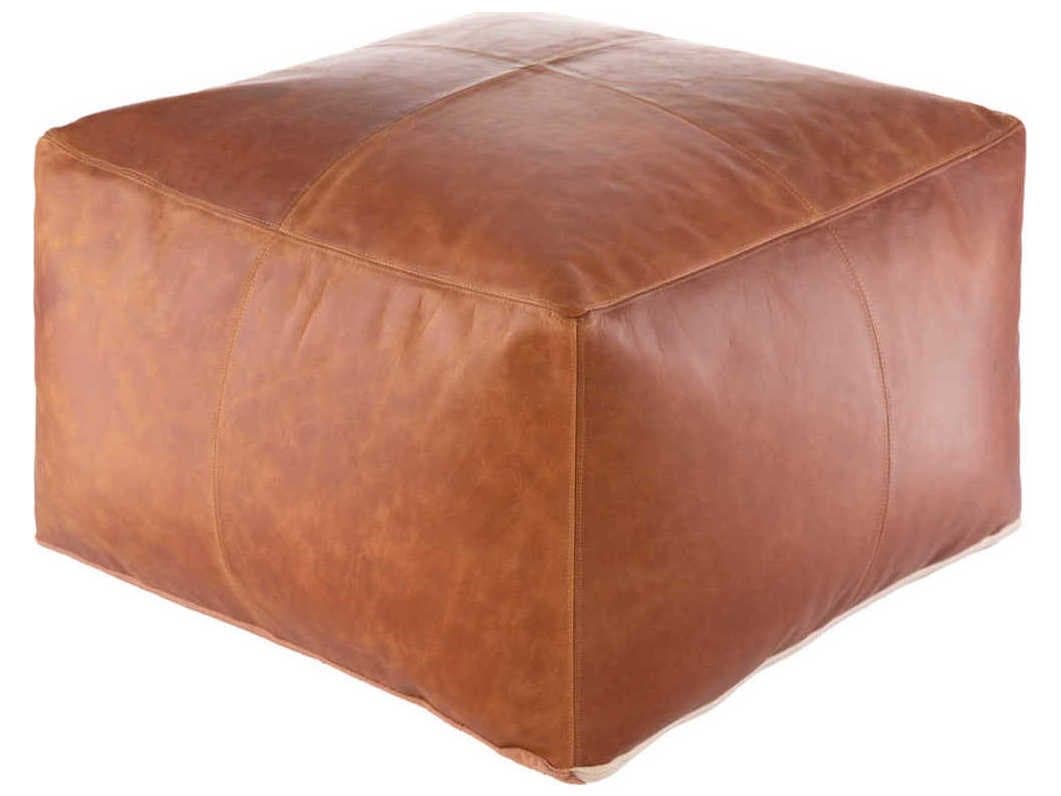 Surya Barrington Burnt Orange Brown Leather Ottoman