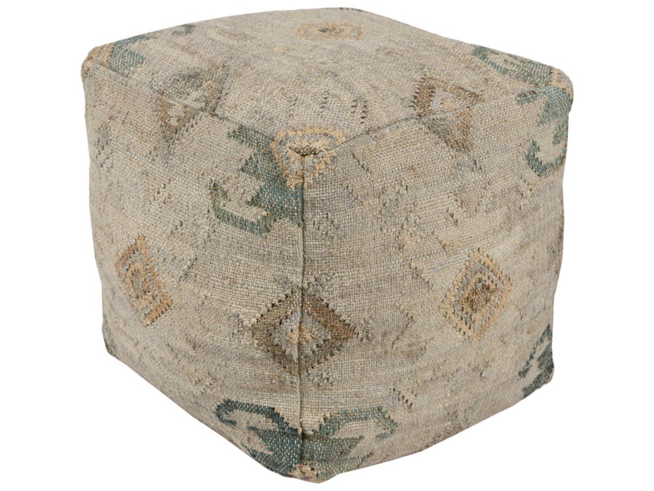 Surya Lenora Teal Navy Dark Brown Wheat Khaki Blue Upholstered Ottoman