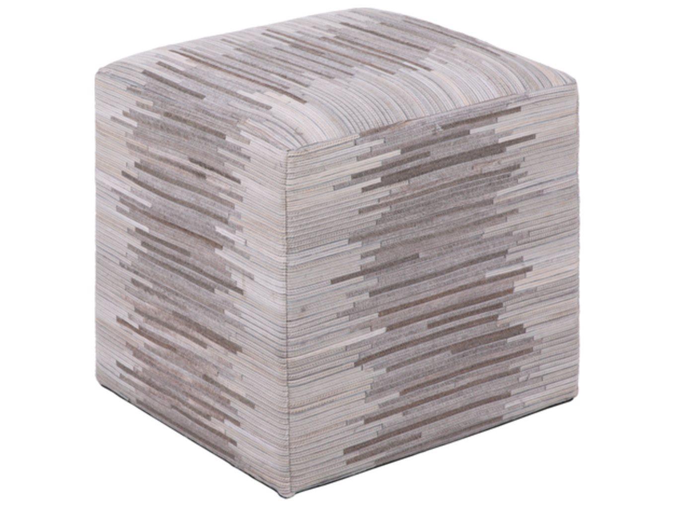 Surya Zander Cream Taupe Tan Brown Leather Ottoman