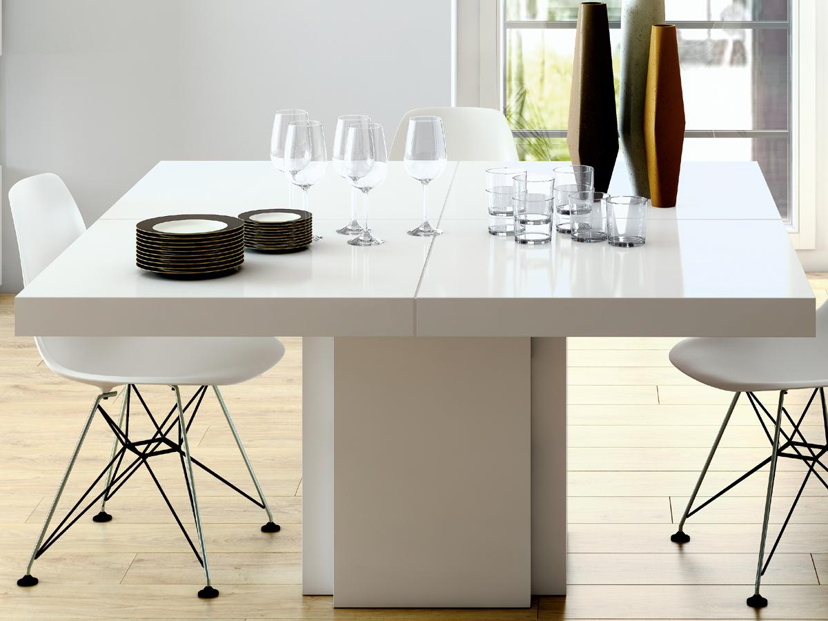 TemaHome Dusk Square Wood High Gloss White Dining Table