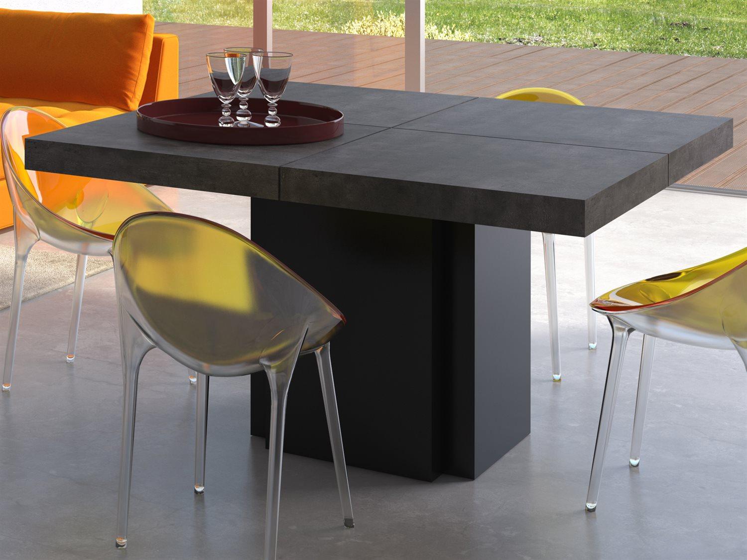 TemaHome Dusk Square Wood Concrete Look Pure Black Dining Table