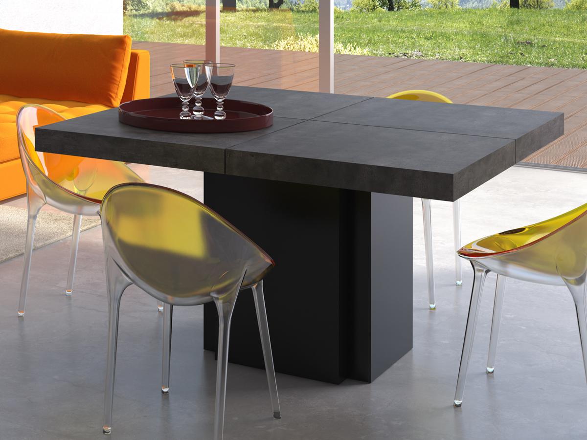 TemaHome Dusk Square Wood Concrete Look Pure Black Dining Table