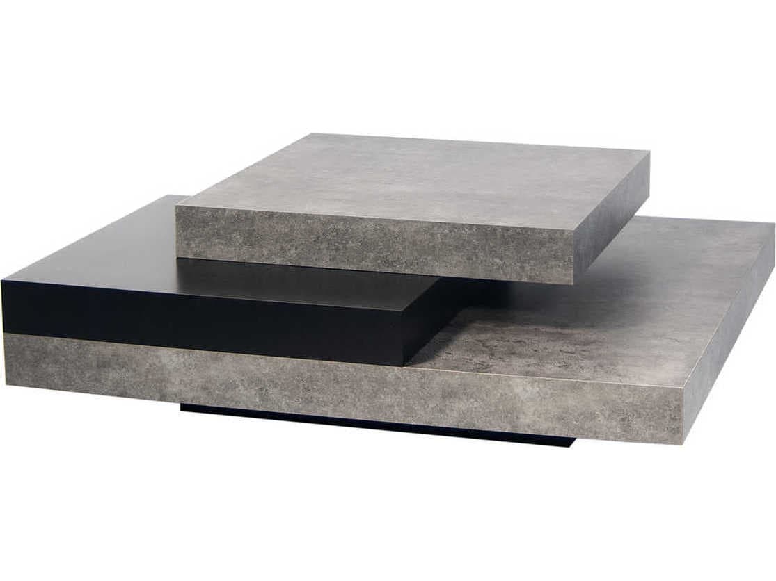 TemaHome Slate Square Wood Concrete Look Pure Black Coffee Table