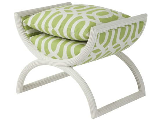 Theodore Alexander Green Upholstered White Accent Stool