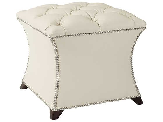Theodore Alexander White Leather Accent Stool