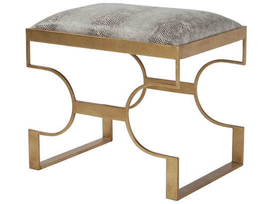 Theodore Alexander Gold Leather Gray Accent Stool