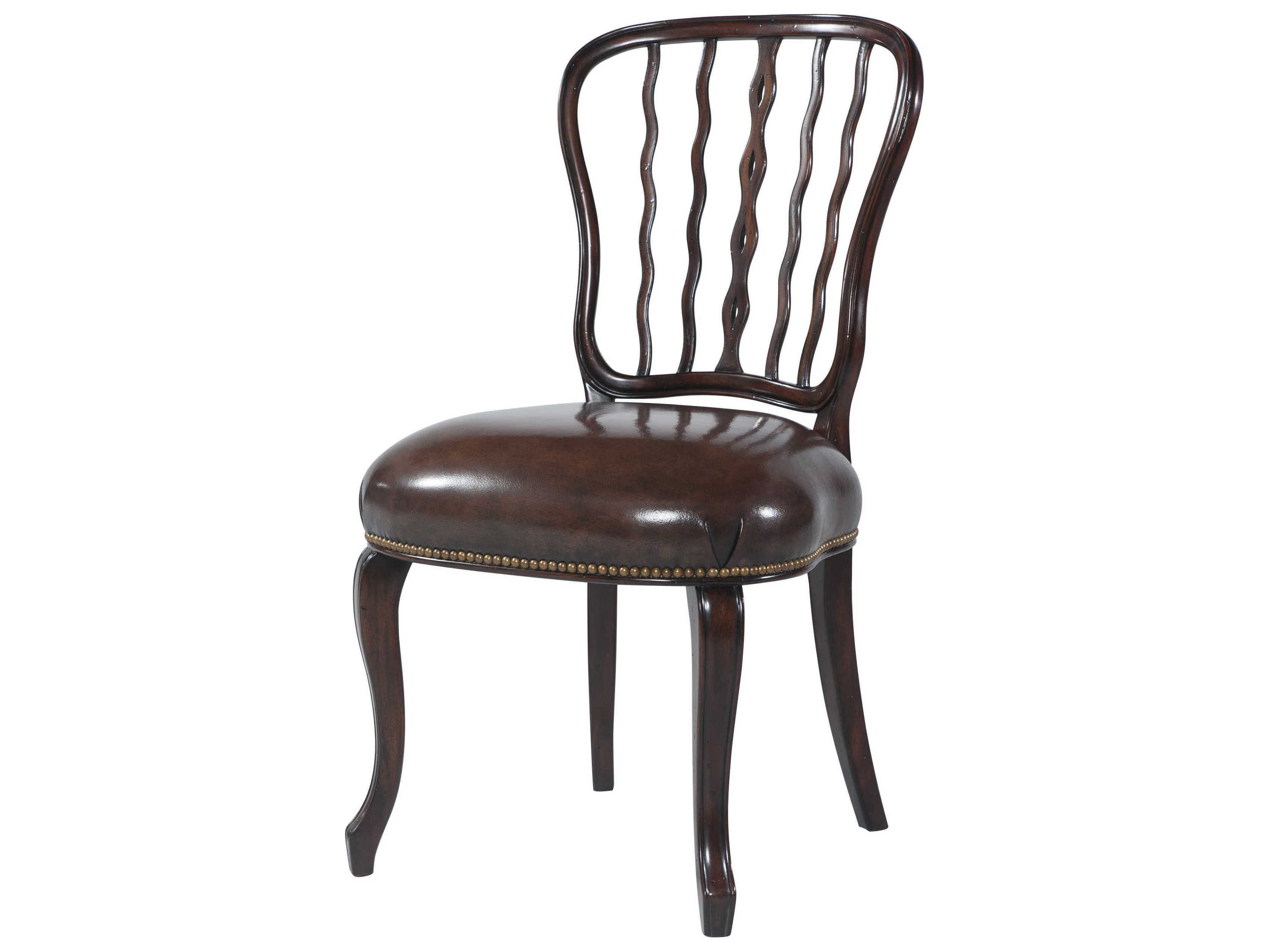 Theodore Alexander Althorp Living History Leather Mahogany Wood Brown Upholstered Side Dining Chair