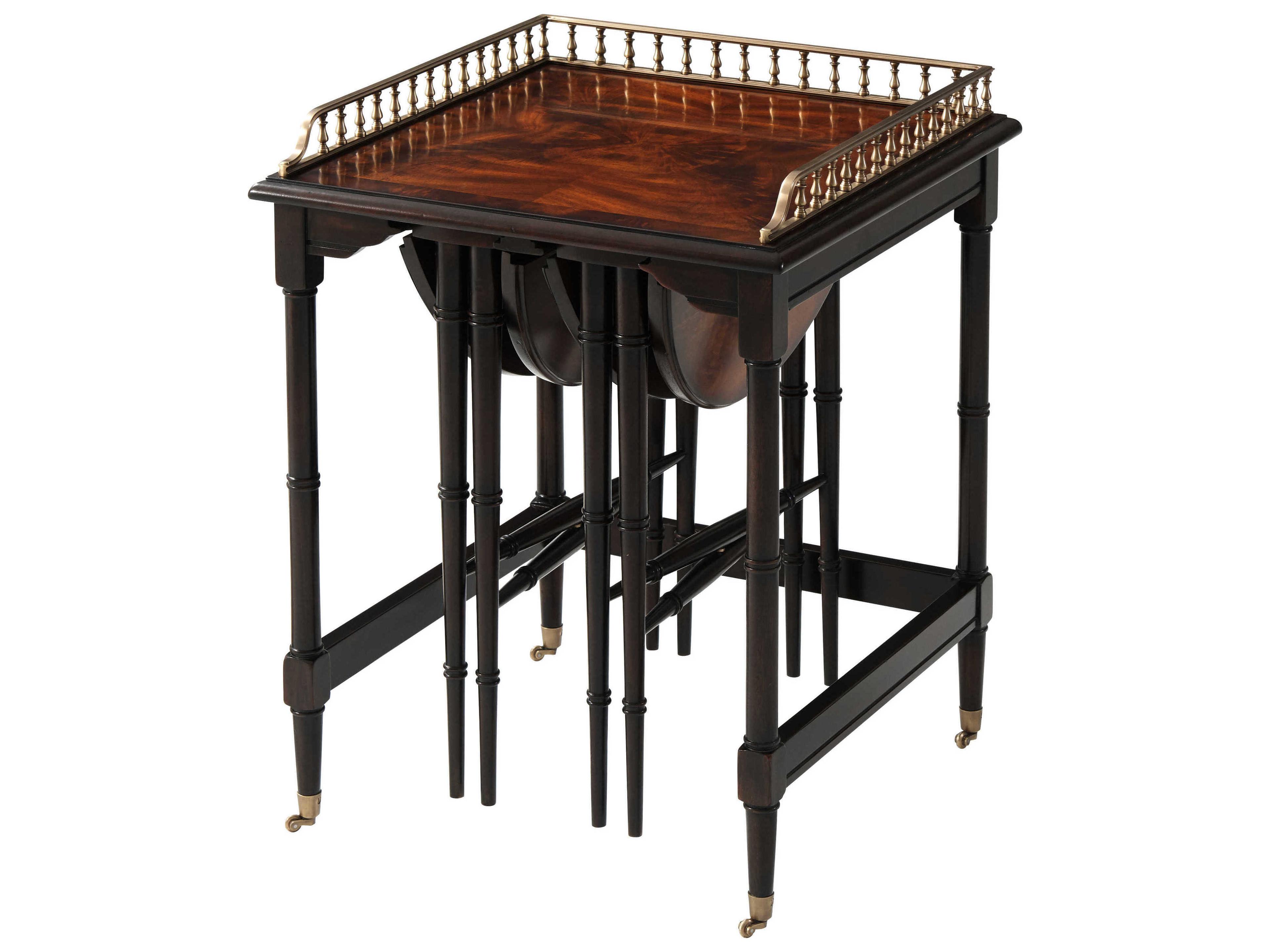 Theodore Alexander Althorp Living History Square Wood Flame Figured Veneer Brass End Table