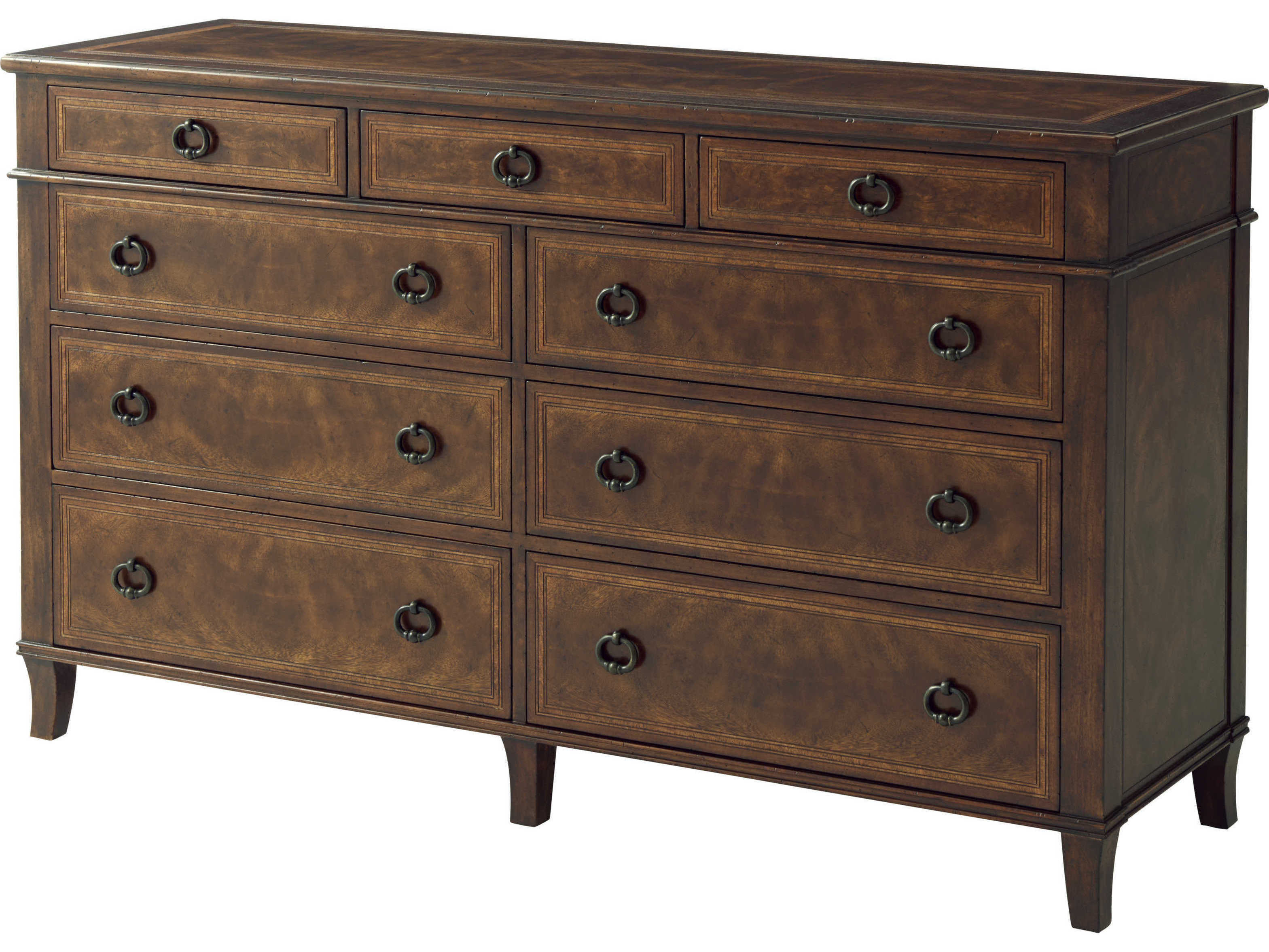 Theodore Alexander Brooksby 9-Drawers Brown Mahogany Wood Double Dresser