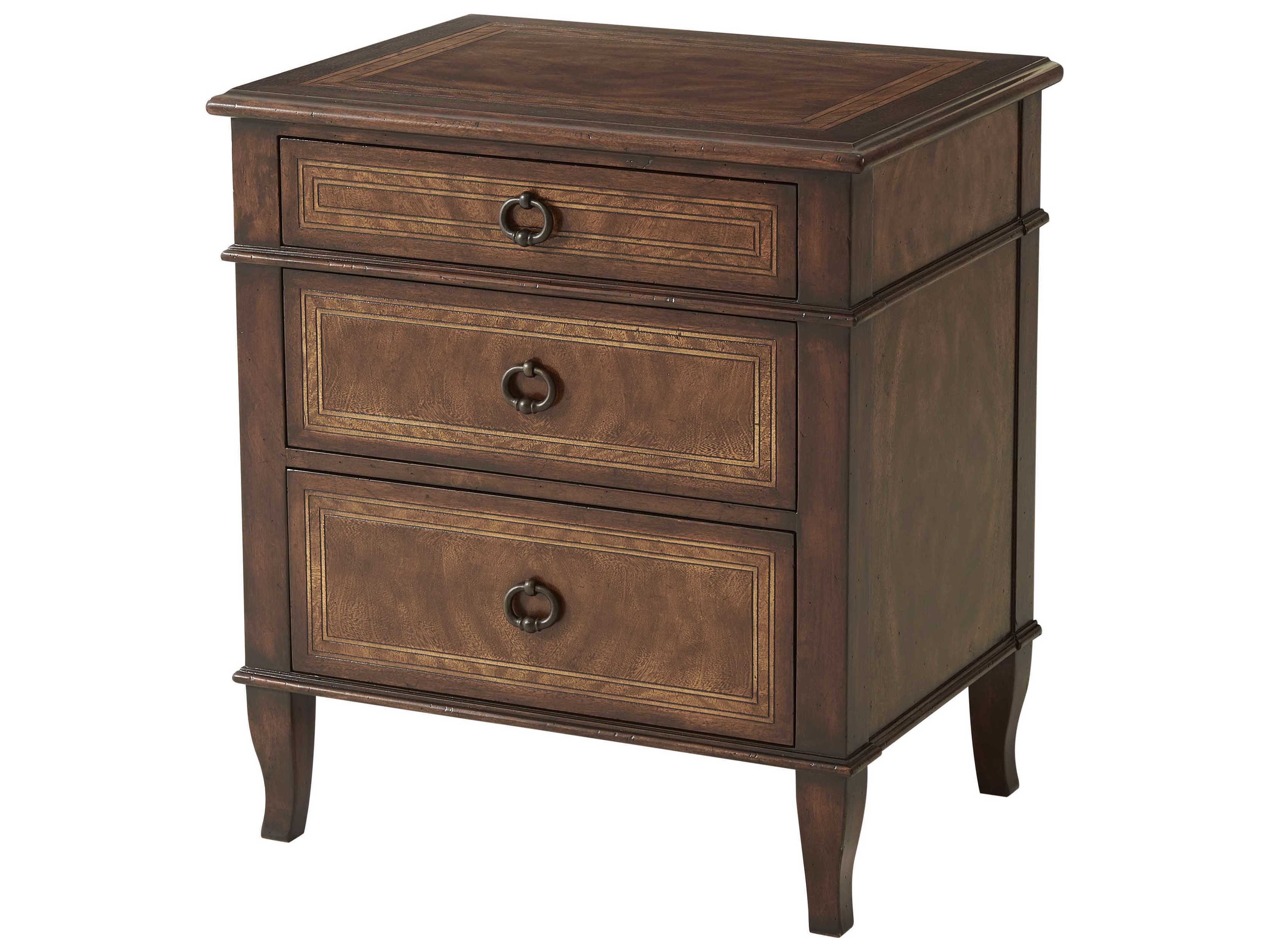 Theodore Alexander Brooksby 3-Drawers Brown Mahogany Wood Nightstand