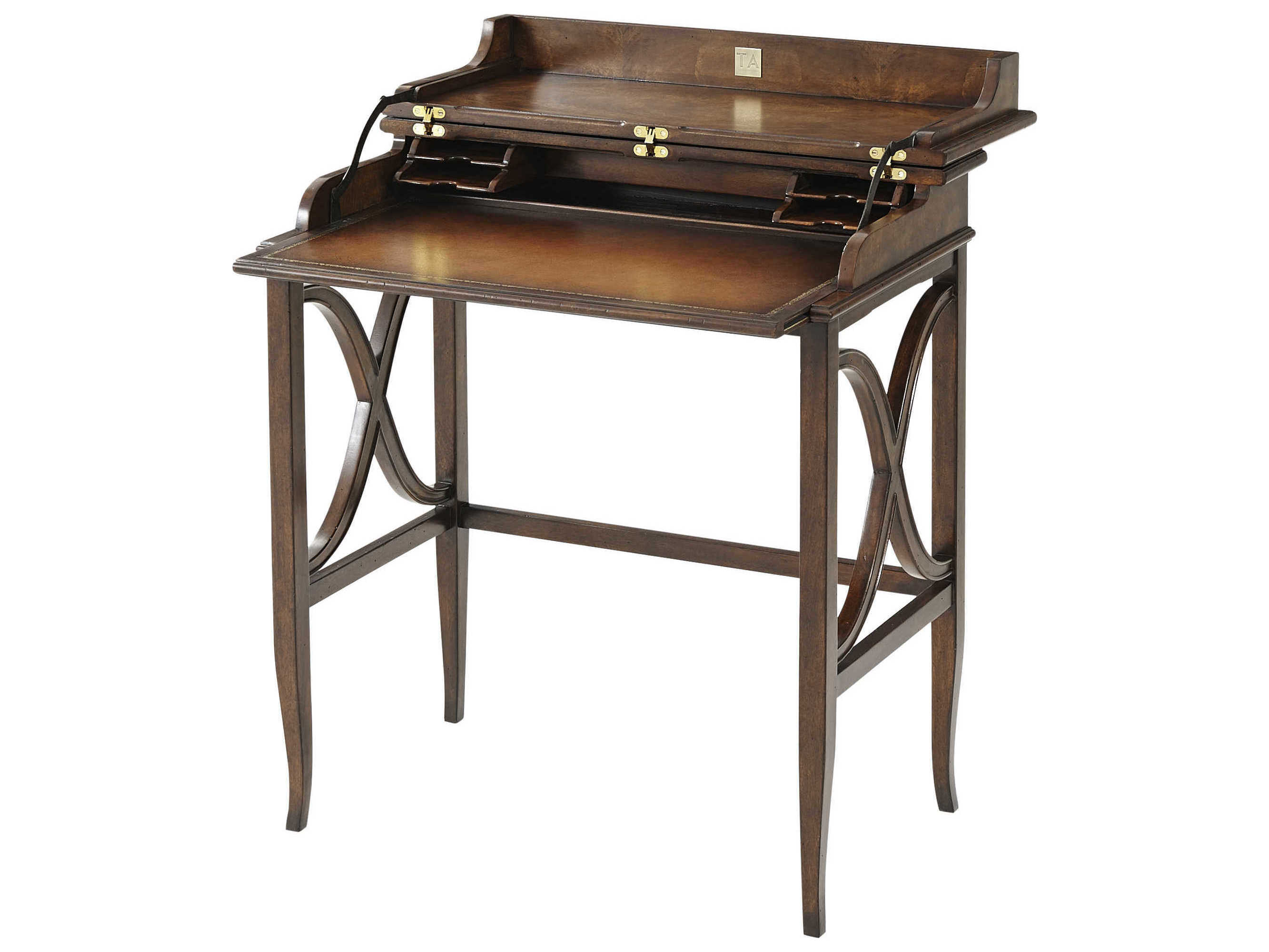 Theodore Alexander Brooksby Cerejeira Veneer Mahogany Leather Brown Wood Secretary Desk