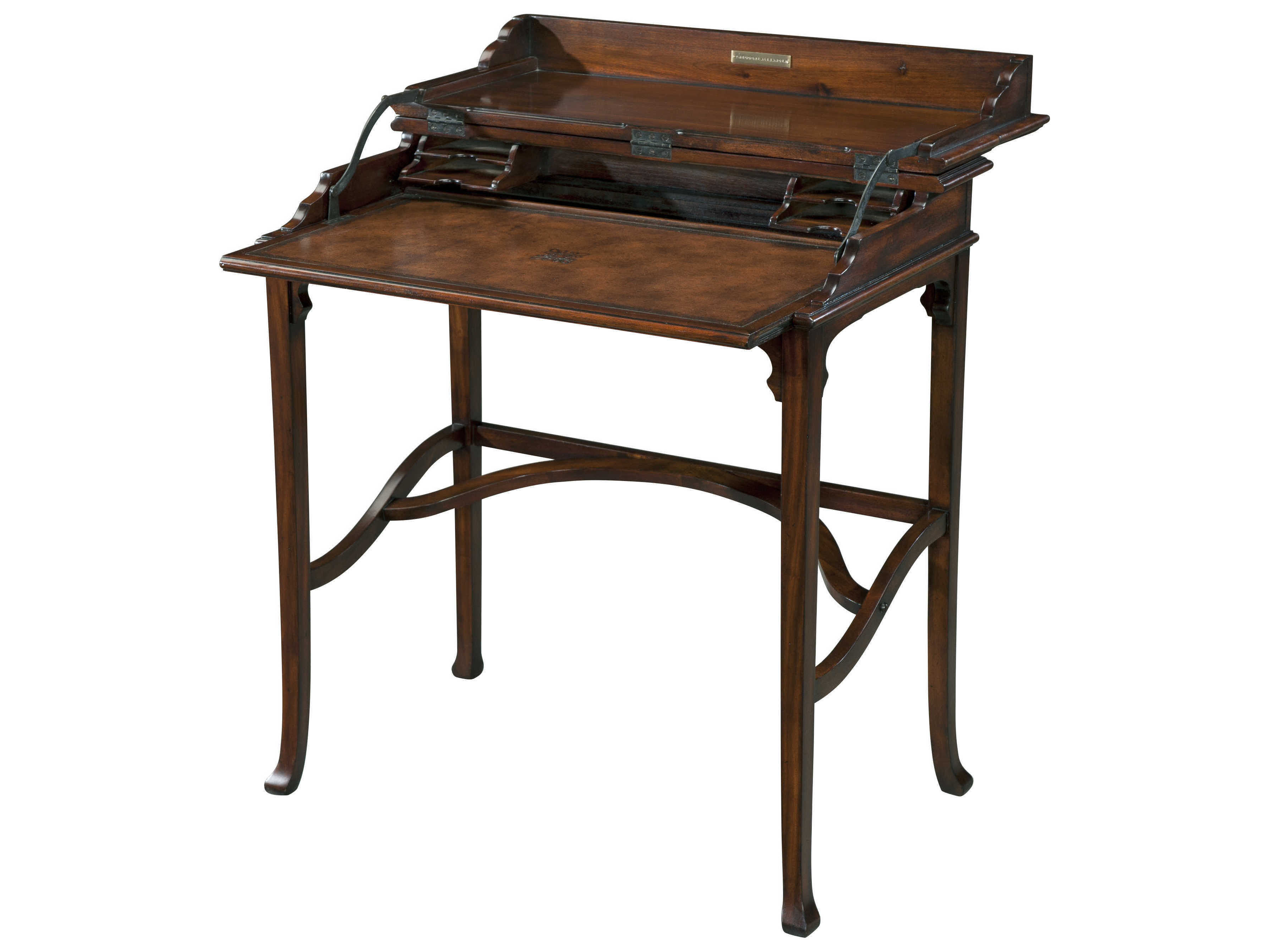 Theodore Alexander Campaign Acacia Leather Brown Walnut Wood Secretary Desk