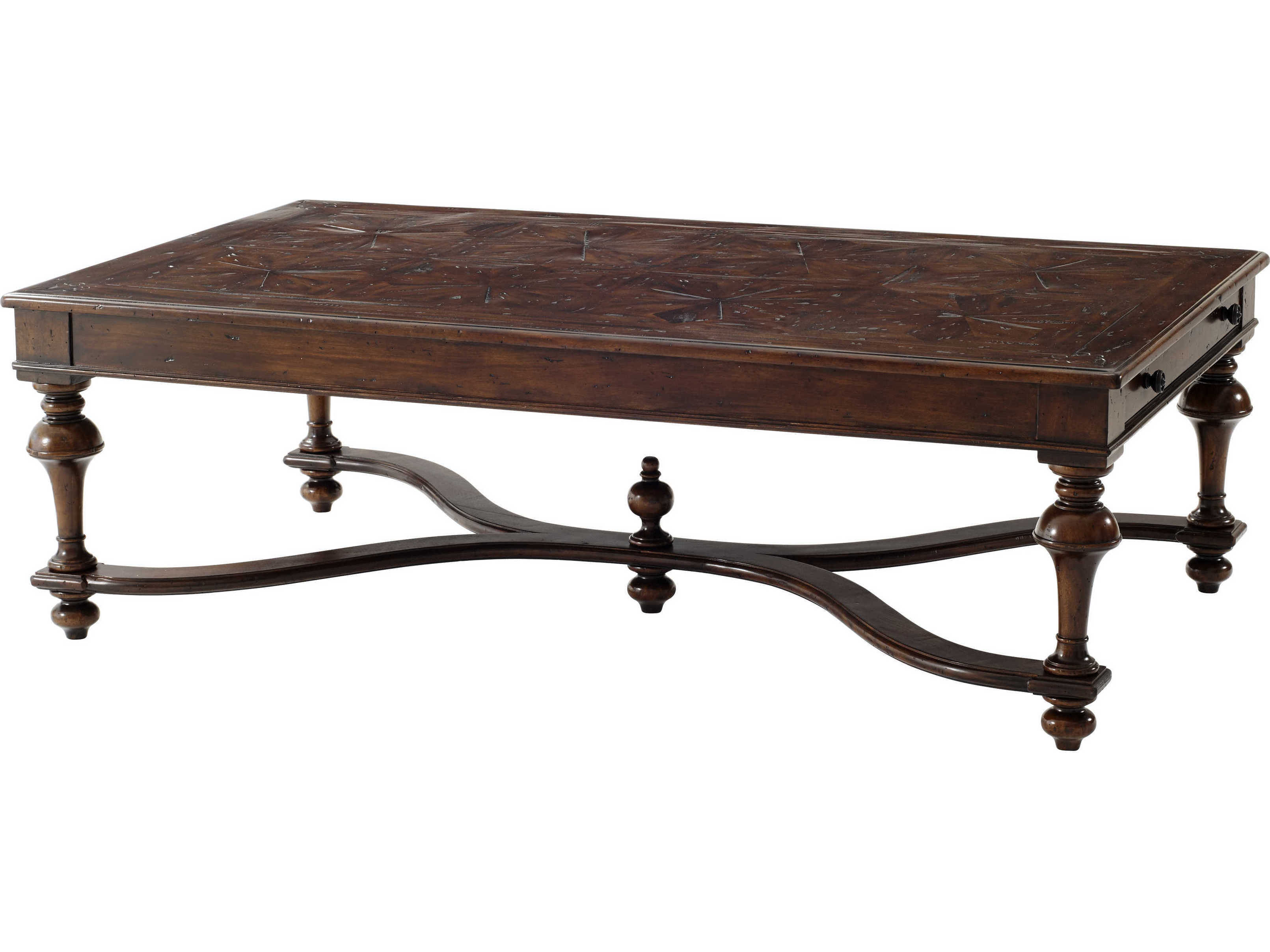 Theodore Alexander Castle Bromwich Rectangular Wood Mahogany Brass Coffee Table