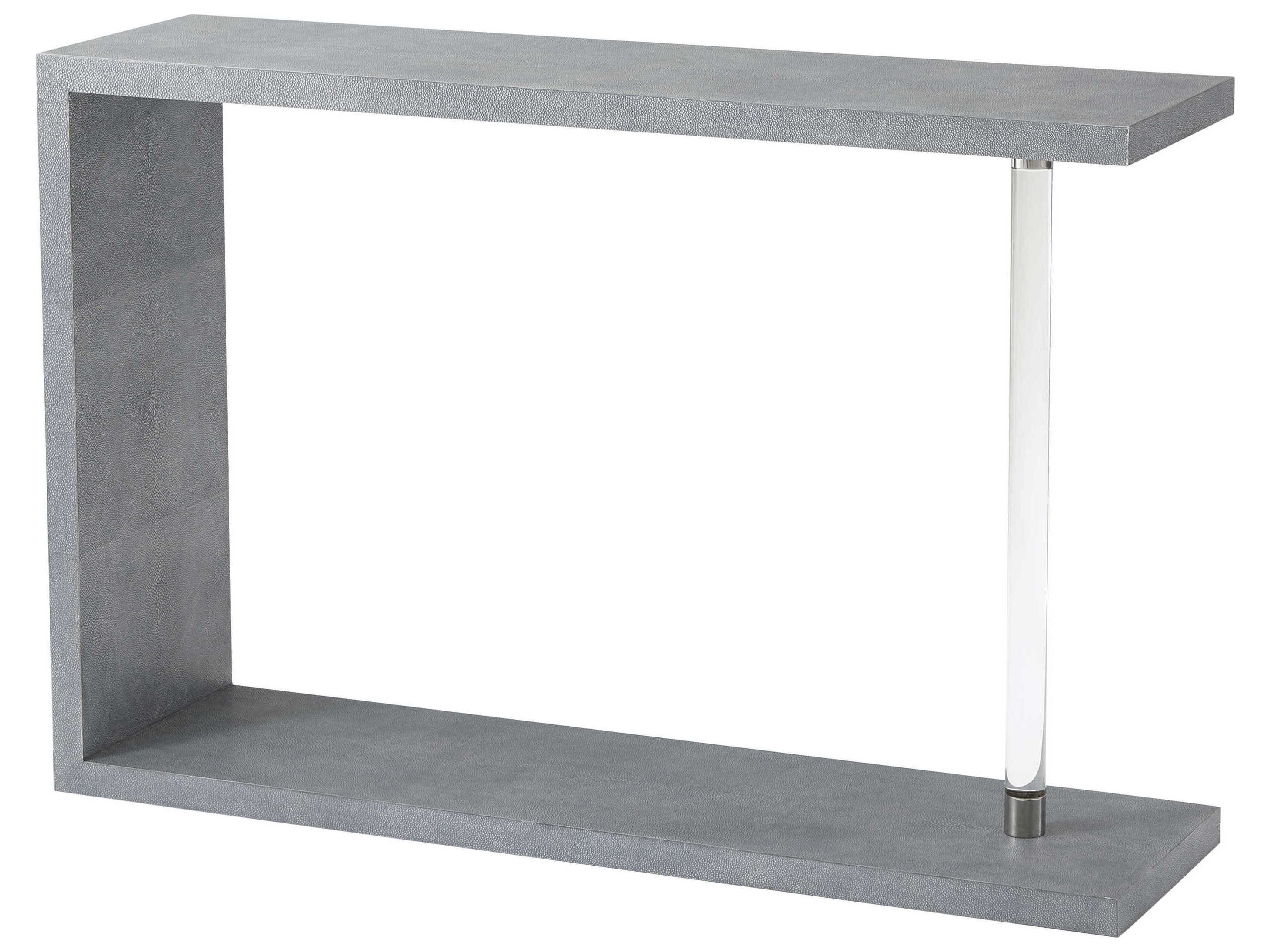 Theodore Alexander Modern Classic Rectangular Faux Leather Moon Blue Shagreen Glass Console Table