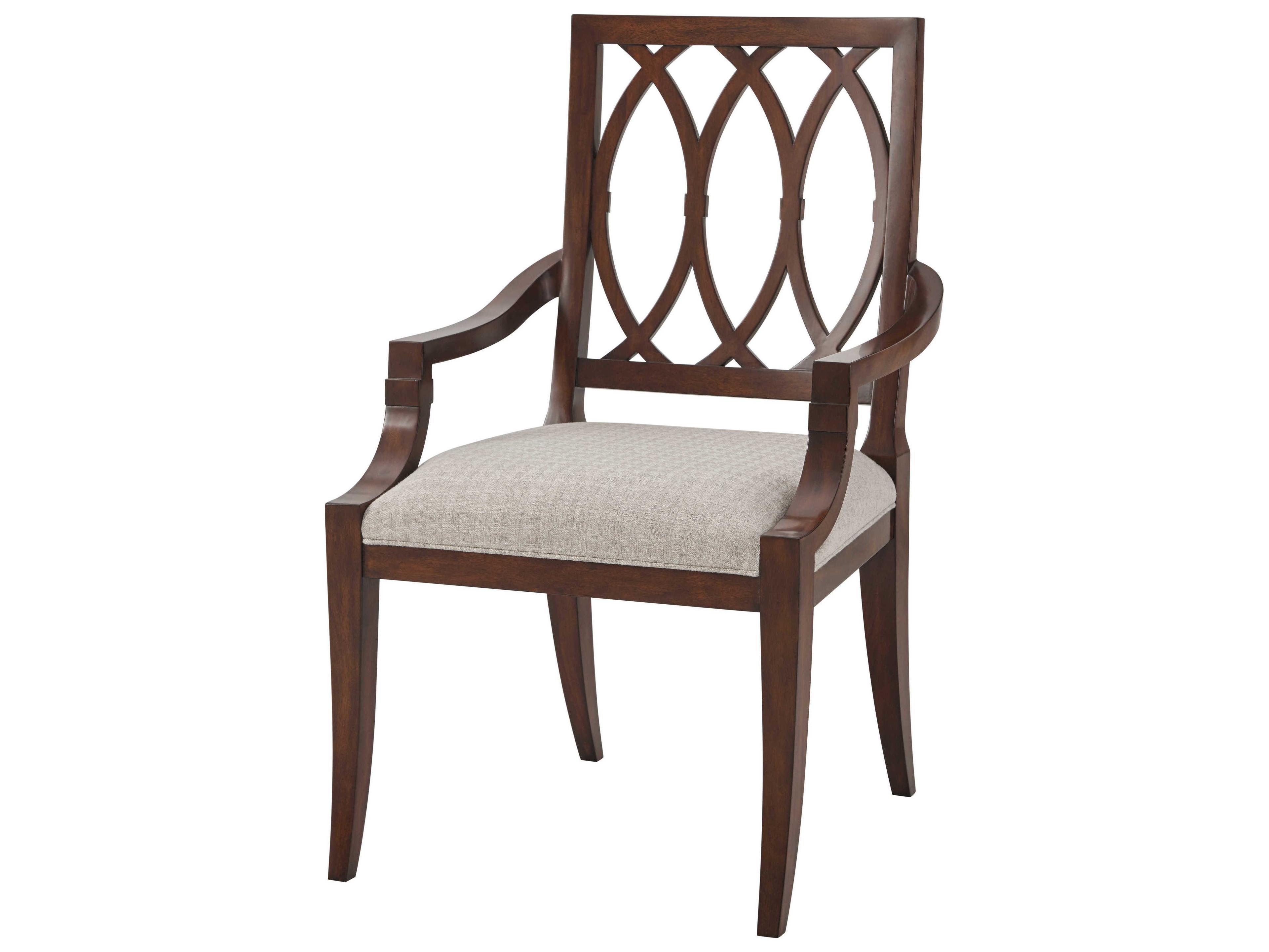 Theodore Alexander Modern Classic Mahogany Wood Brown Upholstered Arm Dining Chair