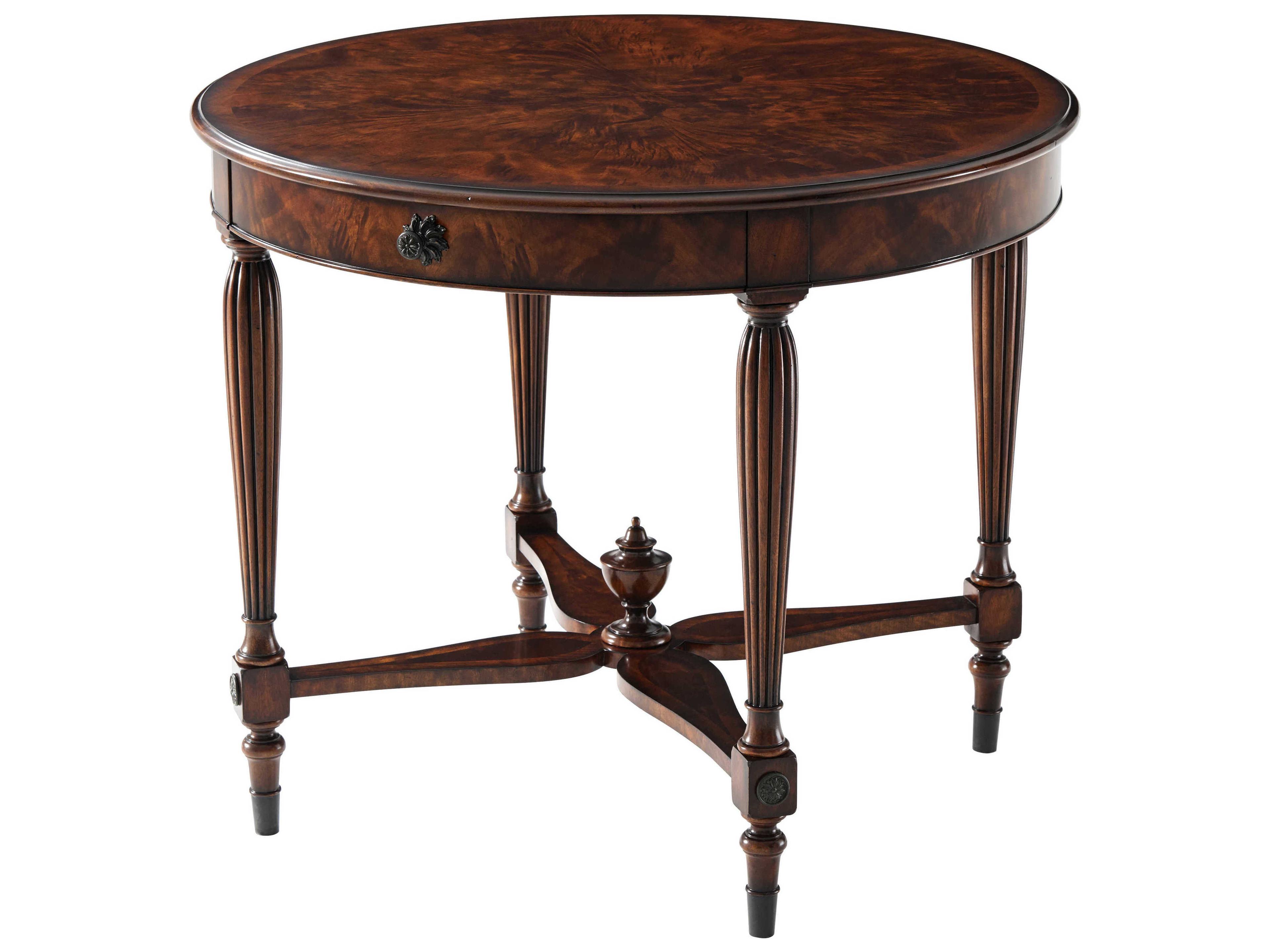 Theodore Alexander Essential Round Wood Flame Figured Veneer Mahogany Movingue End Table