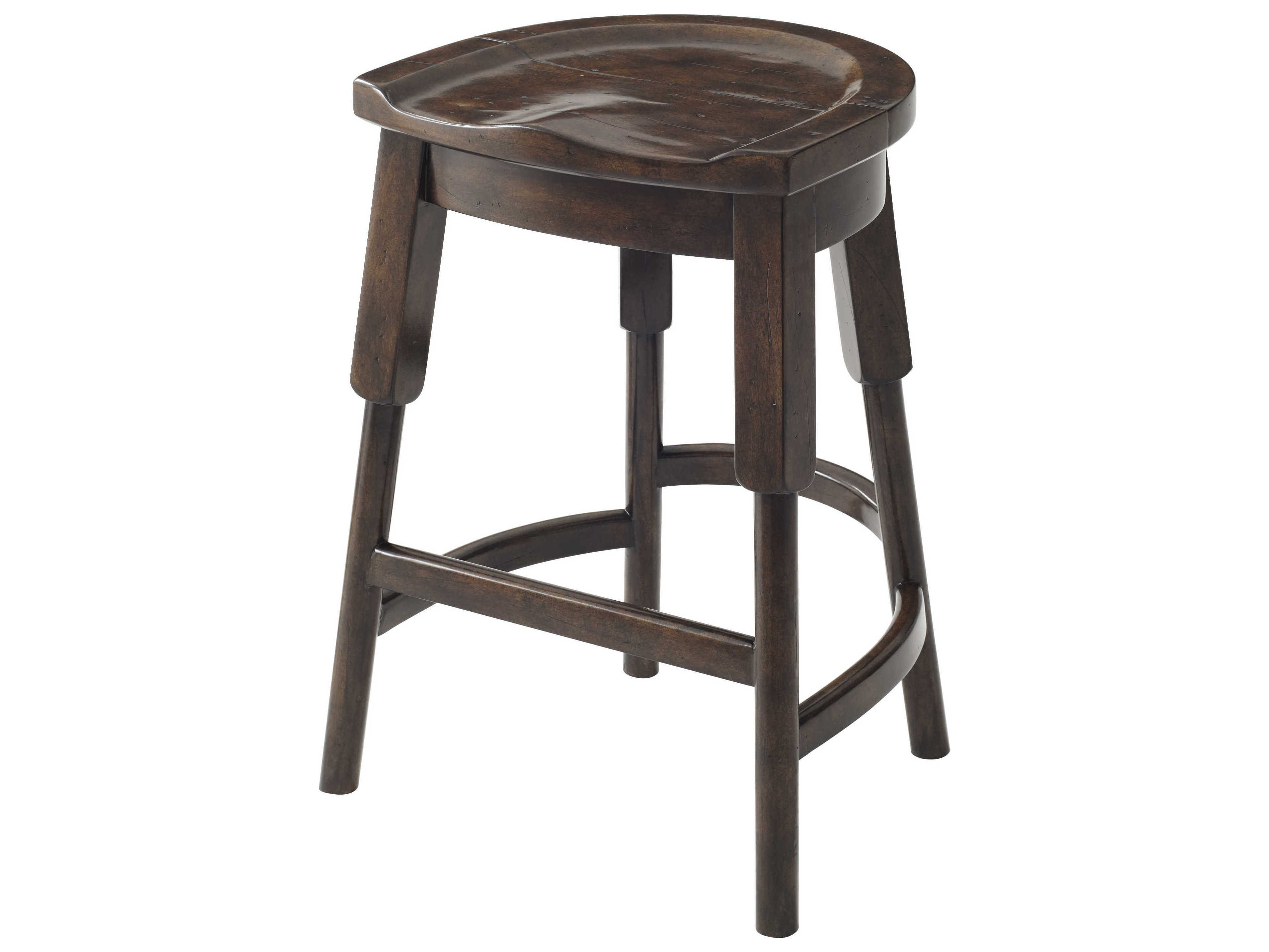 Theodore Alexander French Provincial Mahogany Wood Rustic Byron Counter Stool