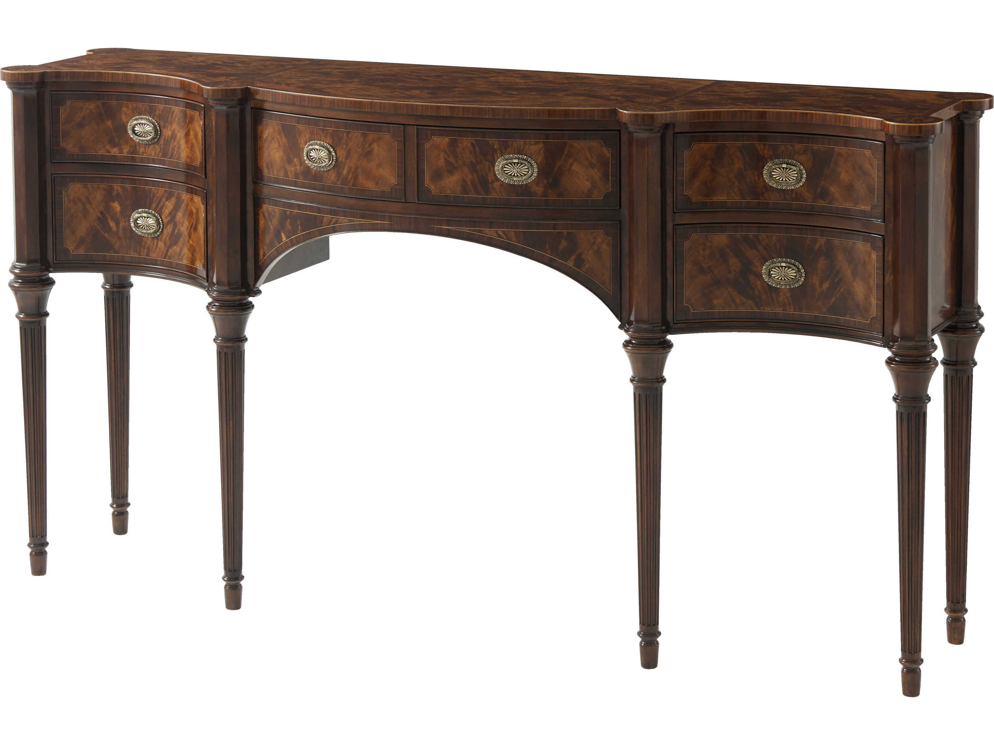 Theodore Alexander The English Cabinet Maker 67" Mahogany Wood Flame Figured Veneer Brass Sideboard