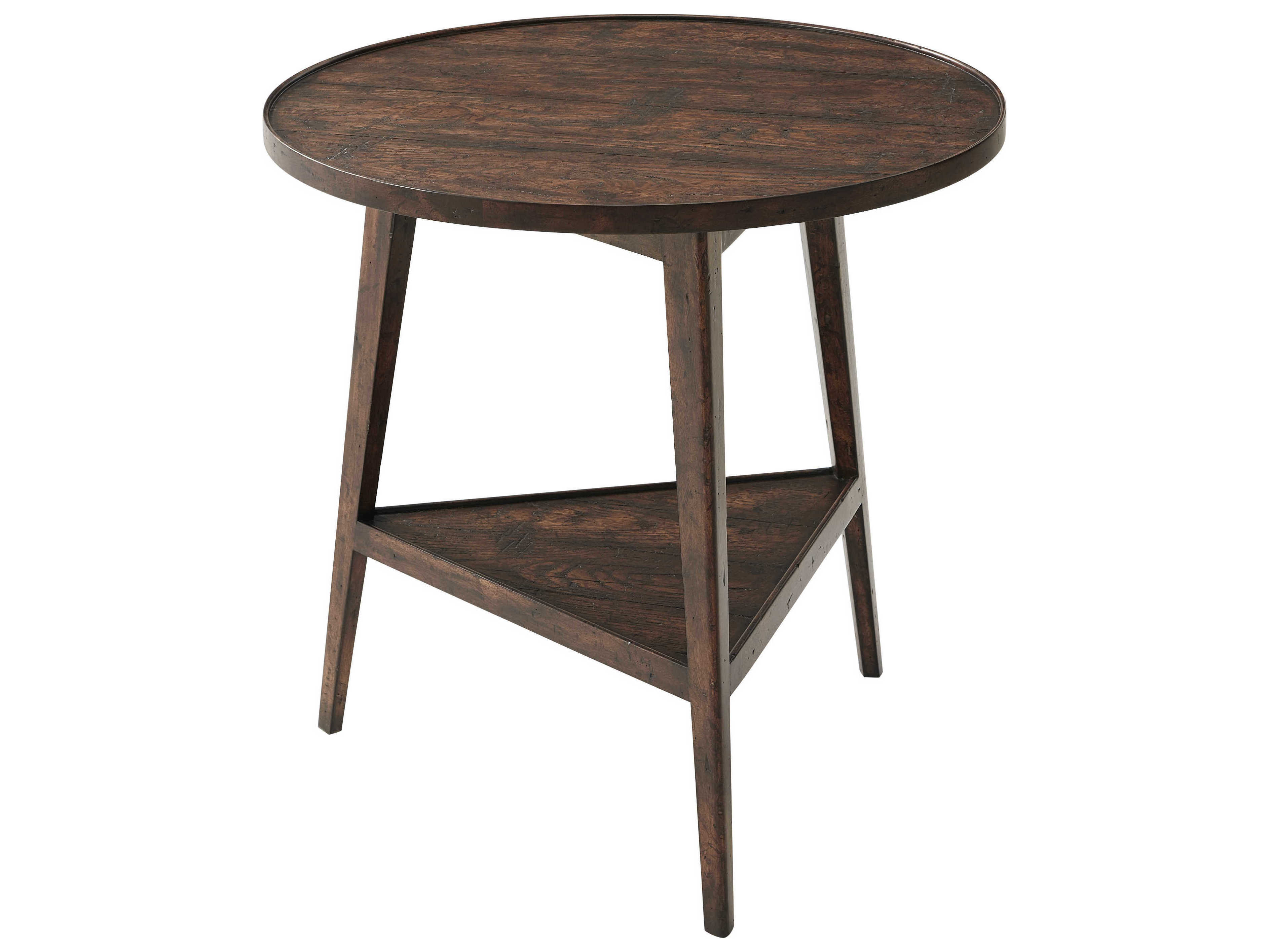 Theodore Alexander Victory Oak Round Wood Mahogany Reclaimed Veneer End Table
