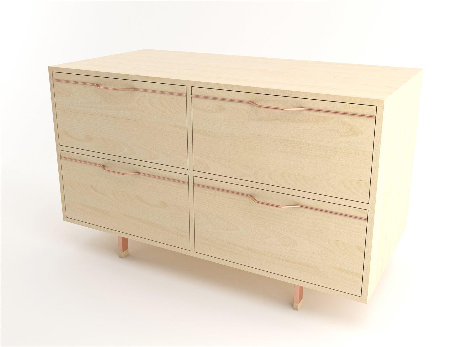 Tronk Design Chapman Small Storage 4-Drawers Beige Maple Wood Double Dresser