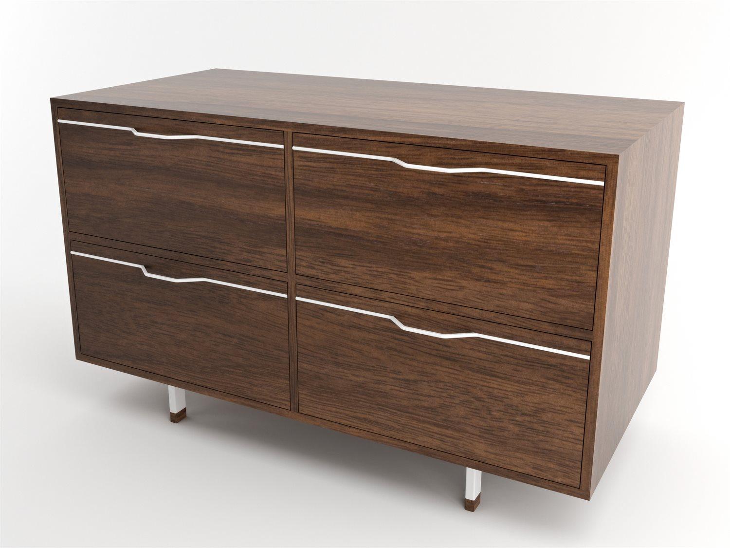 Tronk Design Chapman Small Storage 4-Drawers Brown Walnut Wood Double Dresser