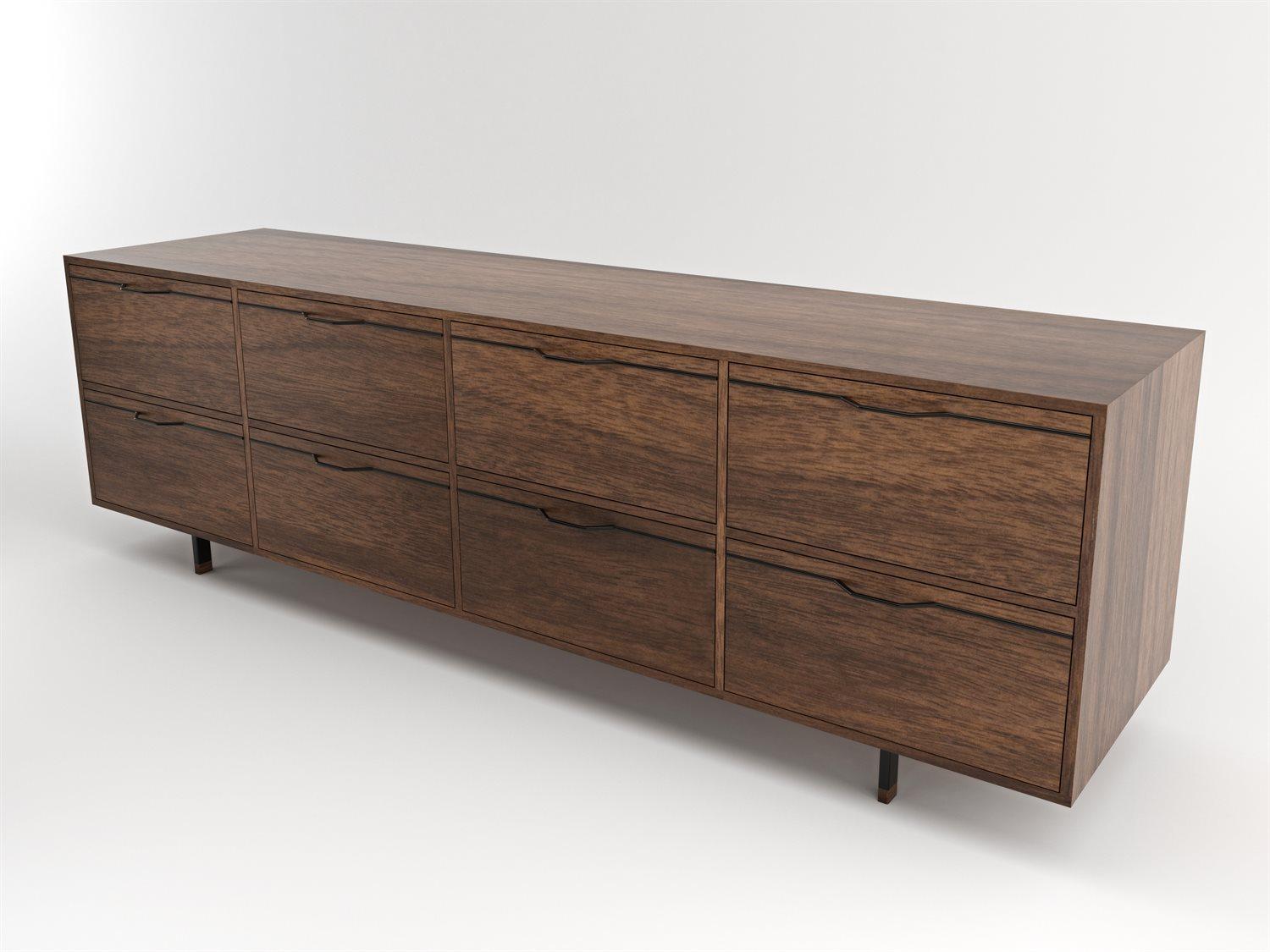 Tronk Design Chapman Storage Long 8-Drawers Brown Walnut Wood Double Dresser