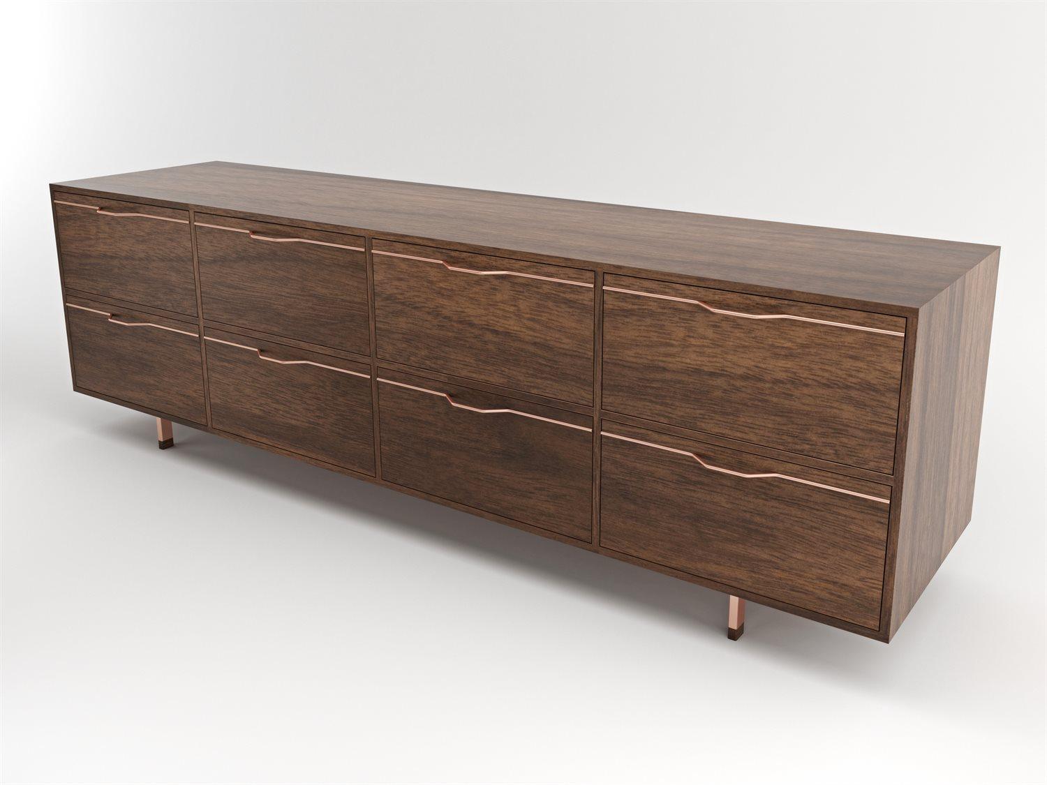 Tronk Design Chapman Storage Long 8-Drawers Brown Walnut Wood Double Dresser