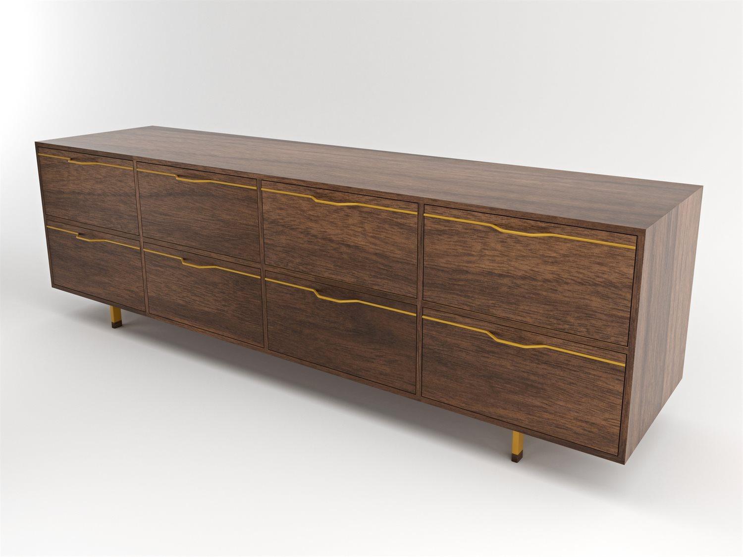 Tronk Design Chapman Storage Long 8-Drawers Brown Walnut Wood Double Dresser