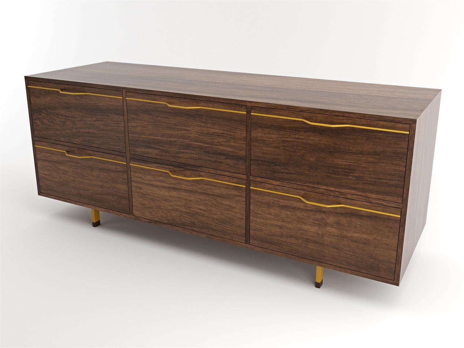 Tronk Design Chapman Storage 6-Drawers Brown Walnut Wood Dresser