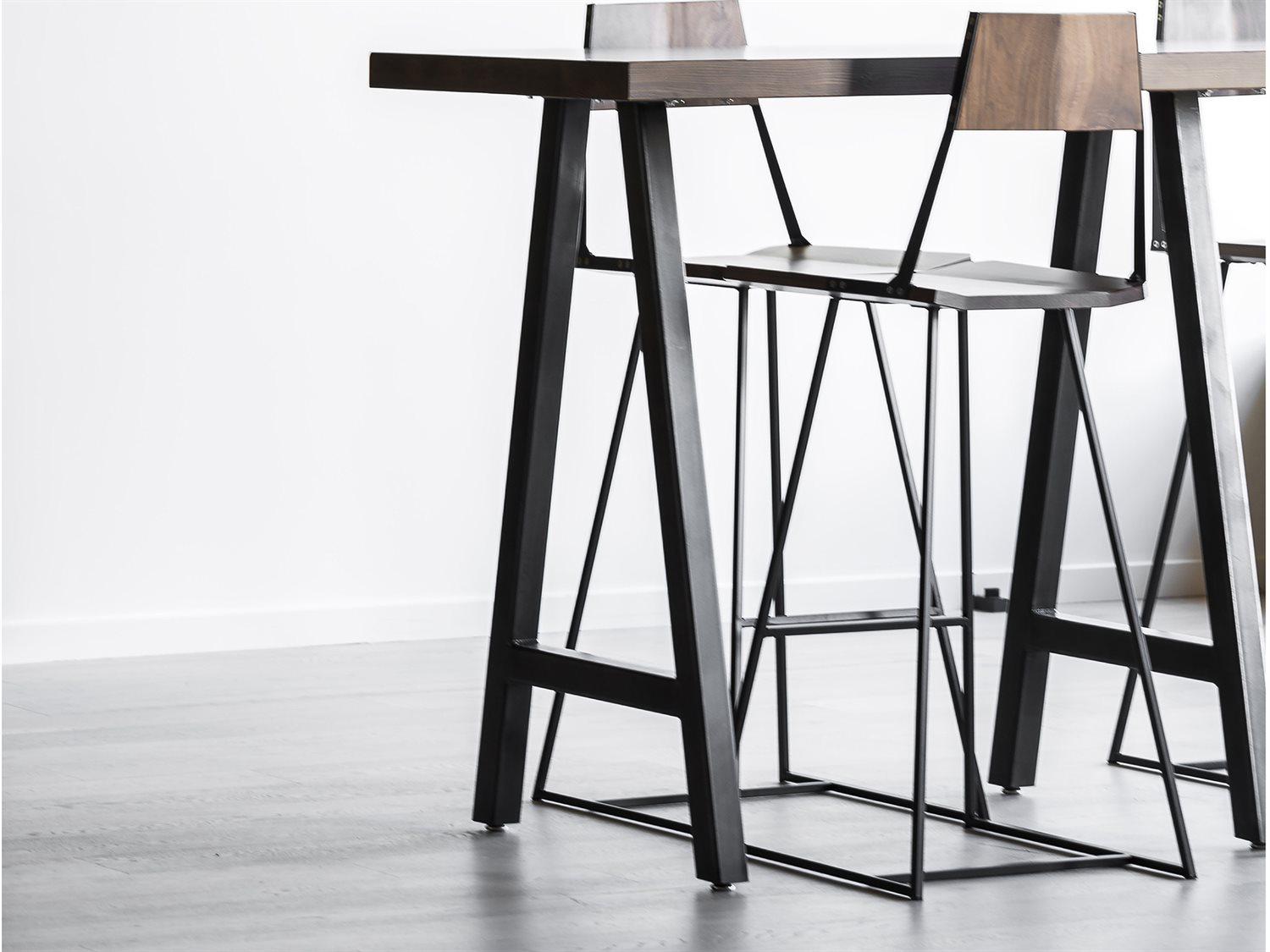 Tronk Design Clarke Collection Walnut Wood Black Bar Stool