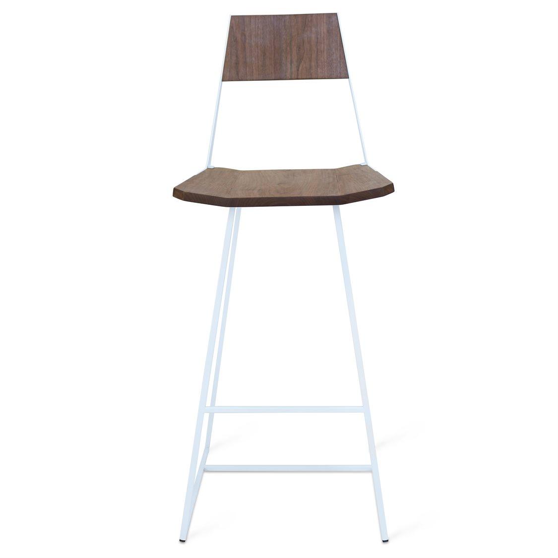 Tronk Design Clarke Collection Walnut Wood White Bar Stool