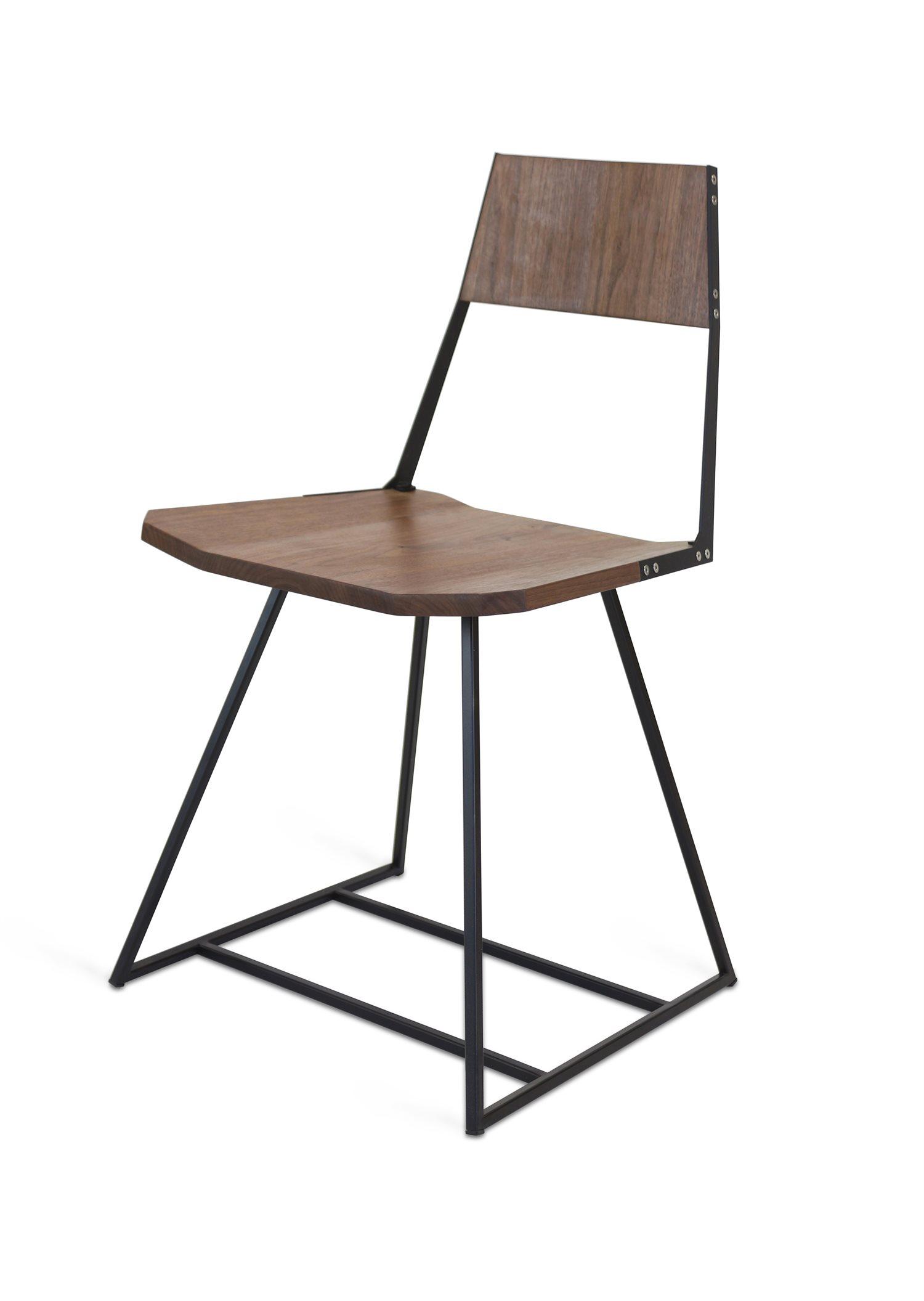 Tronk Design Clarke Collection Walnut Wood Black Side Dining Chair