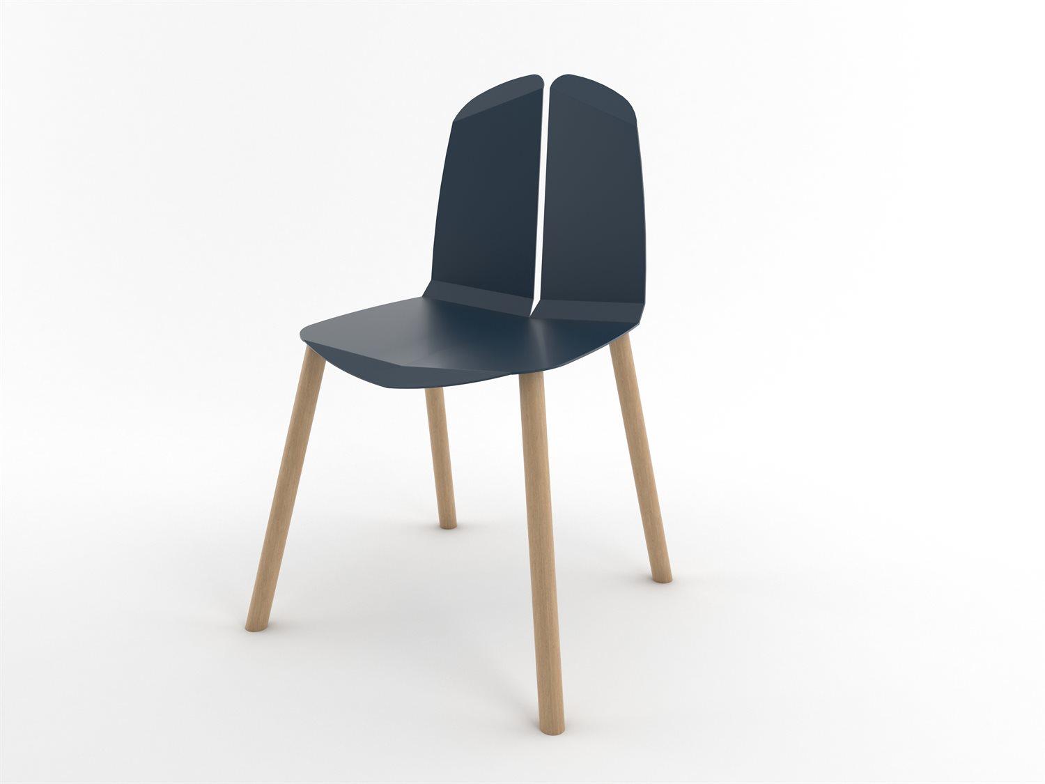 Tronk Design Oak Wood Blue Side Dining Chair