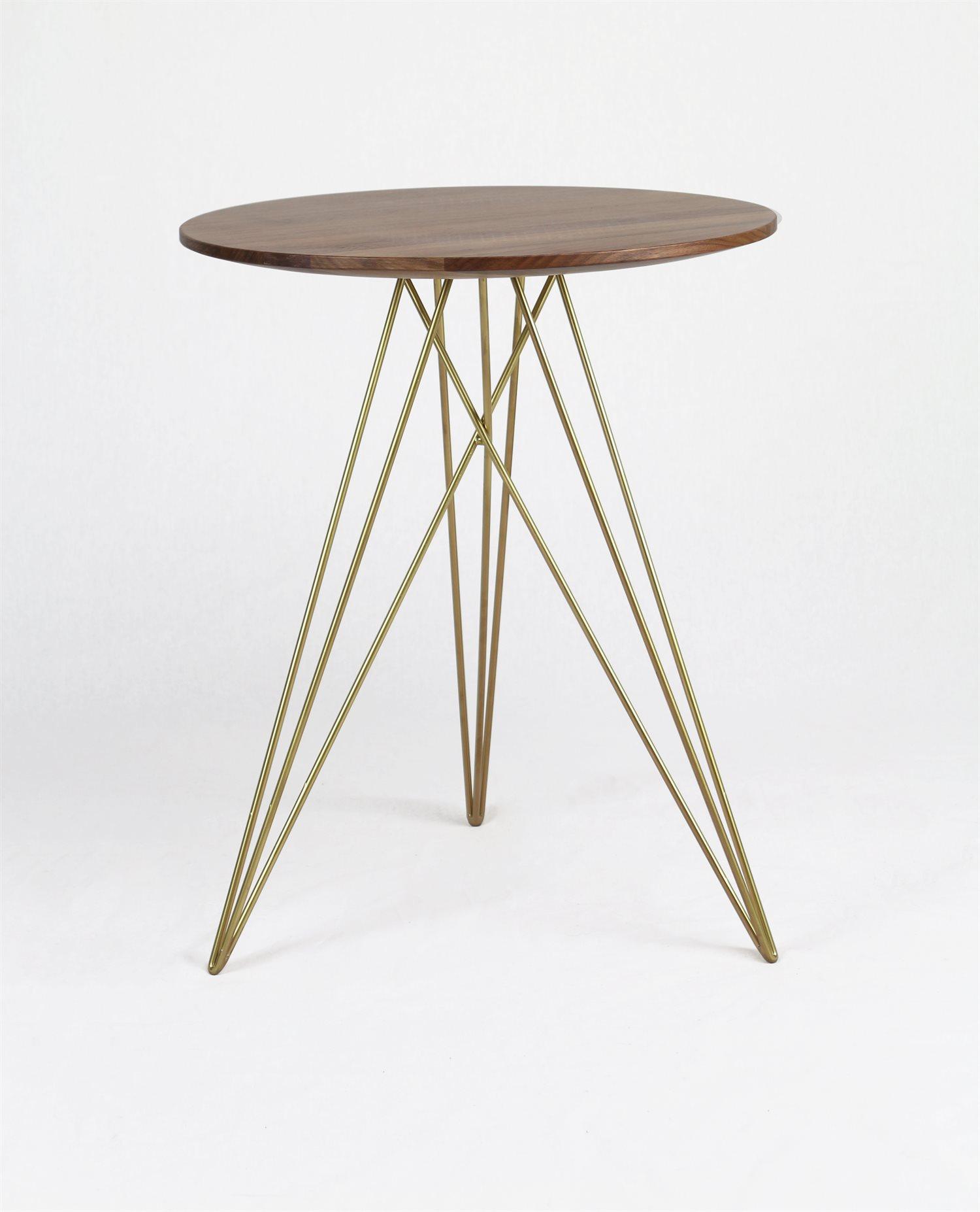 Tronk Design Round Wood Brassy Gold End Table