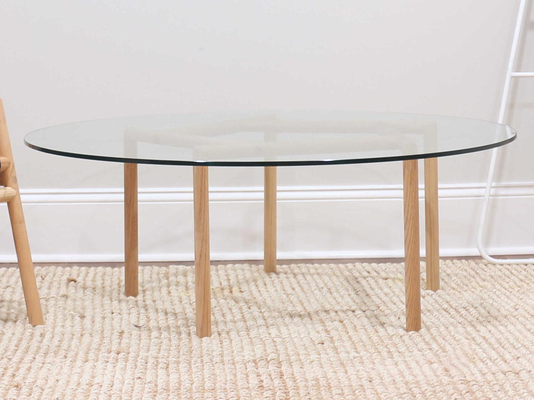 Tronk Design Gallagher Round Glass Clear Oak Coffee Table