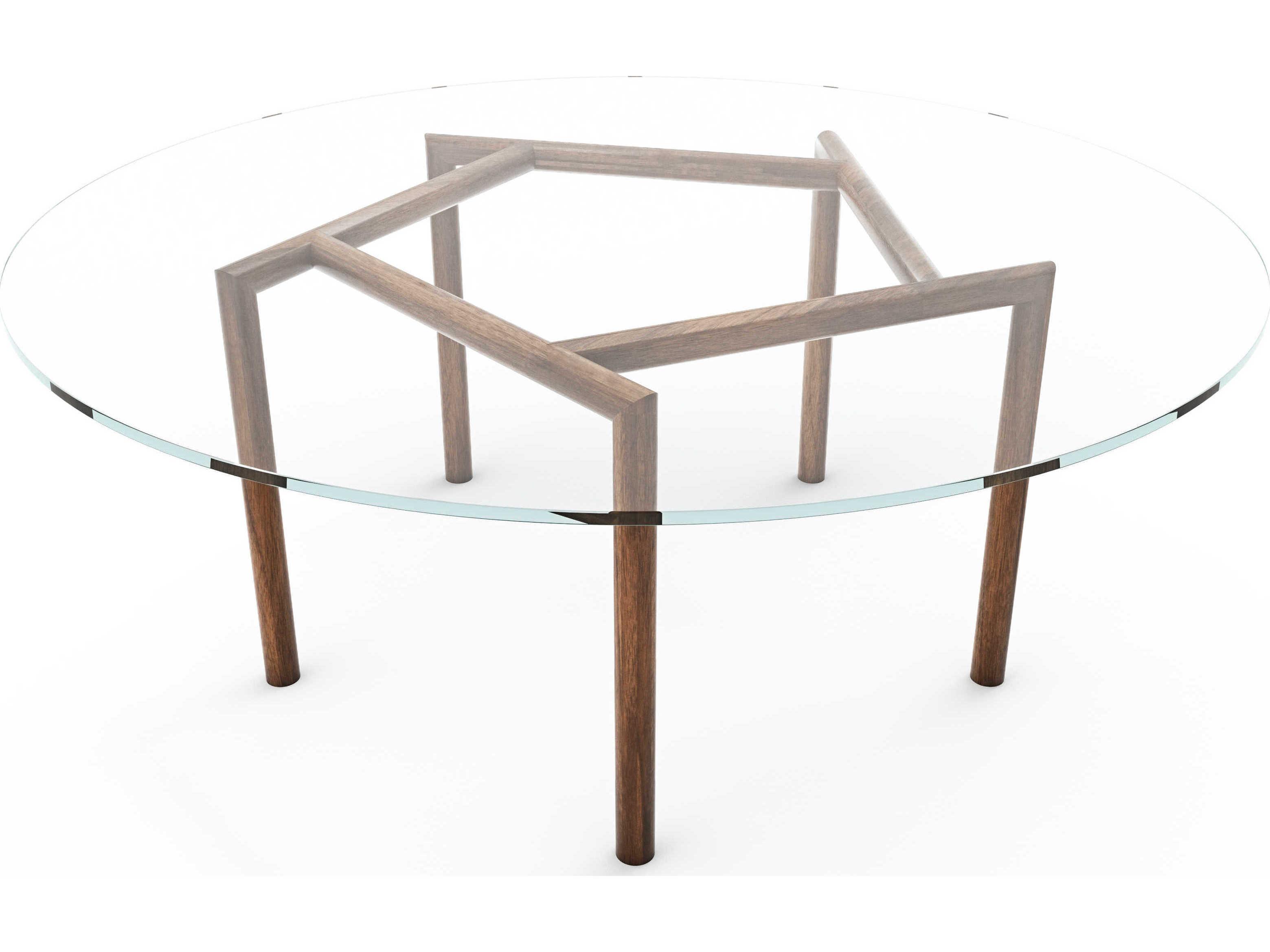 Tronk Design Gallagher Round Glass Clear Walnut Coffee Table