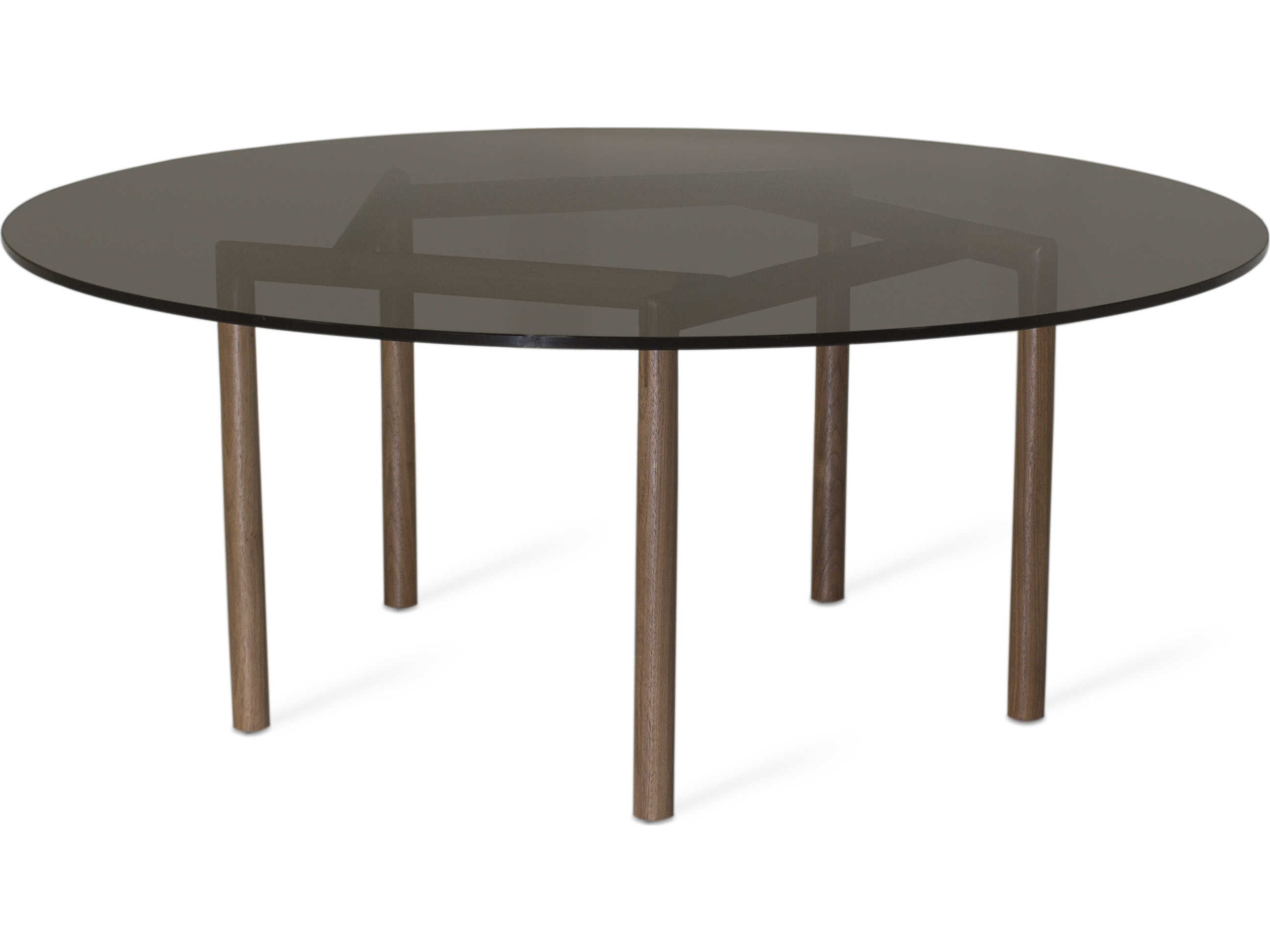Tronk Design Gallagher Round Glass Smoked Walnut Coffee Table