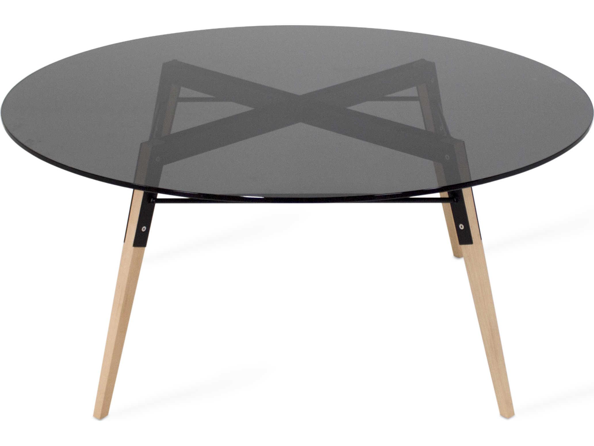 Tronk Design Ross Round Glass Black Maple Coffee Table