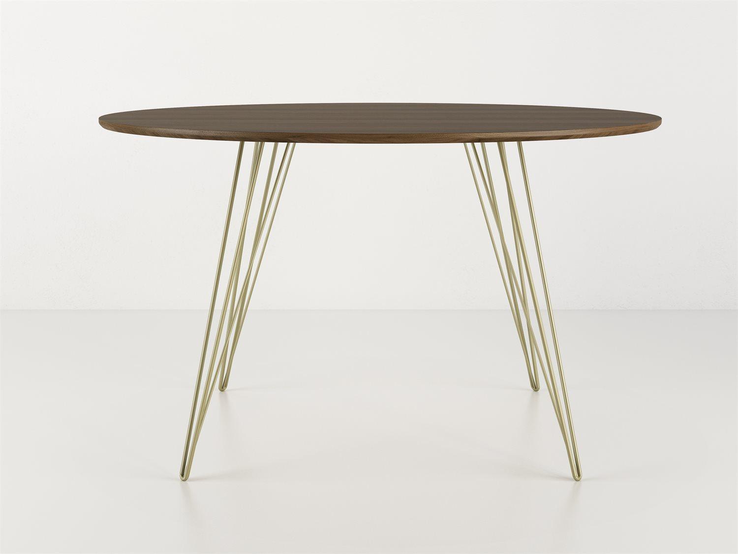 Tronk Design Williams Table Collection Round Wood Brassy Gold Dining
