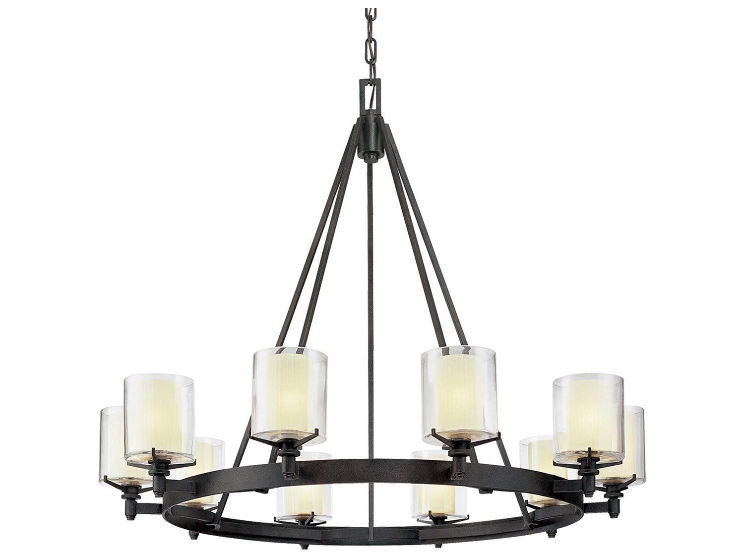 Troy Lighting Arcadia 10-Light French Iron Black Glass Candelabra Cylinder Chandelier