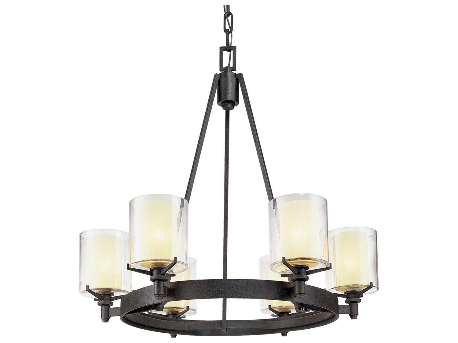 Troy Lighting Arcadia 6-Light French Iron Black Glass Candelabra Cylinder Chandelier
