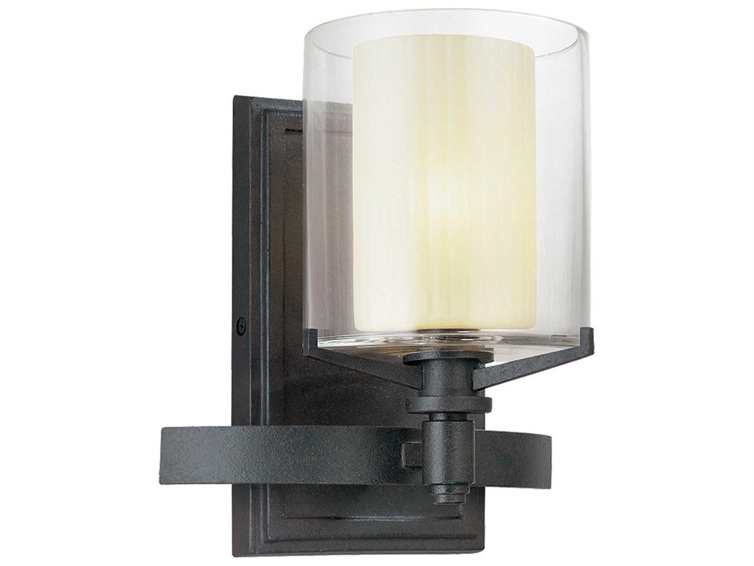 Troy Lighting Arcadia 1-Light French Iron Black Glass Wall Sconce