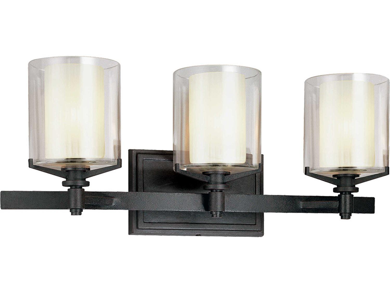 Troy Lighting Arcadia 3-Light French Iron Black Glass Vanity Light