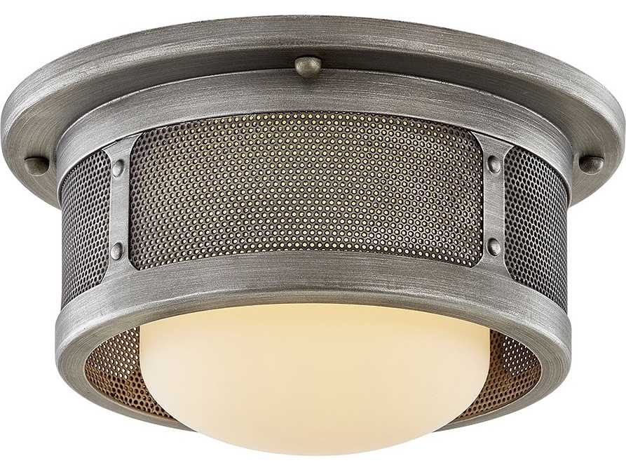 Troy Lighting Bauer 1-Light Antique Pewter Glass Drum Flush Mount