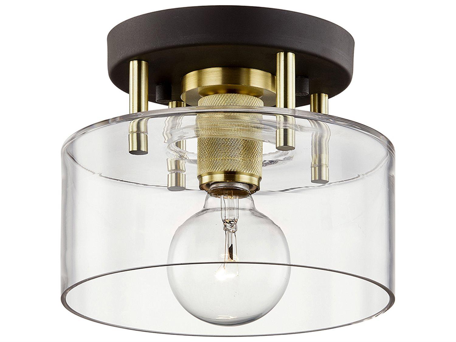 Troy Lighting Bergamot Station 1-Light Bronze Brass Glass Drum Semi Flush Mount